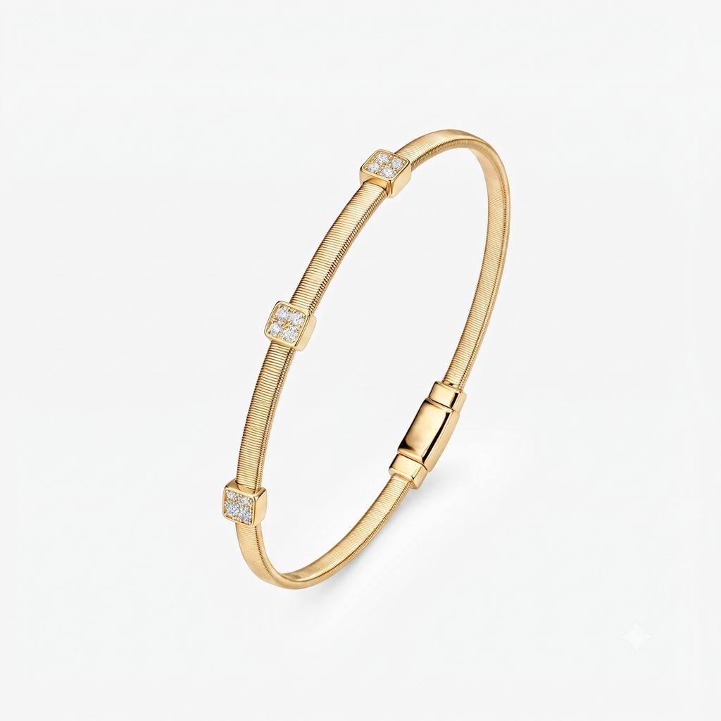 Moissanite Pavé Square Station Coil Bangle