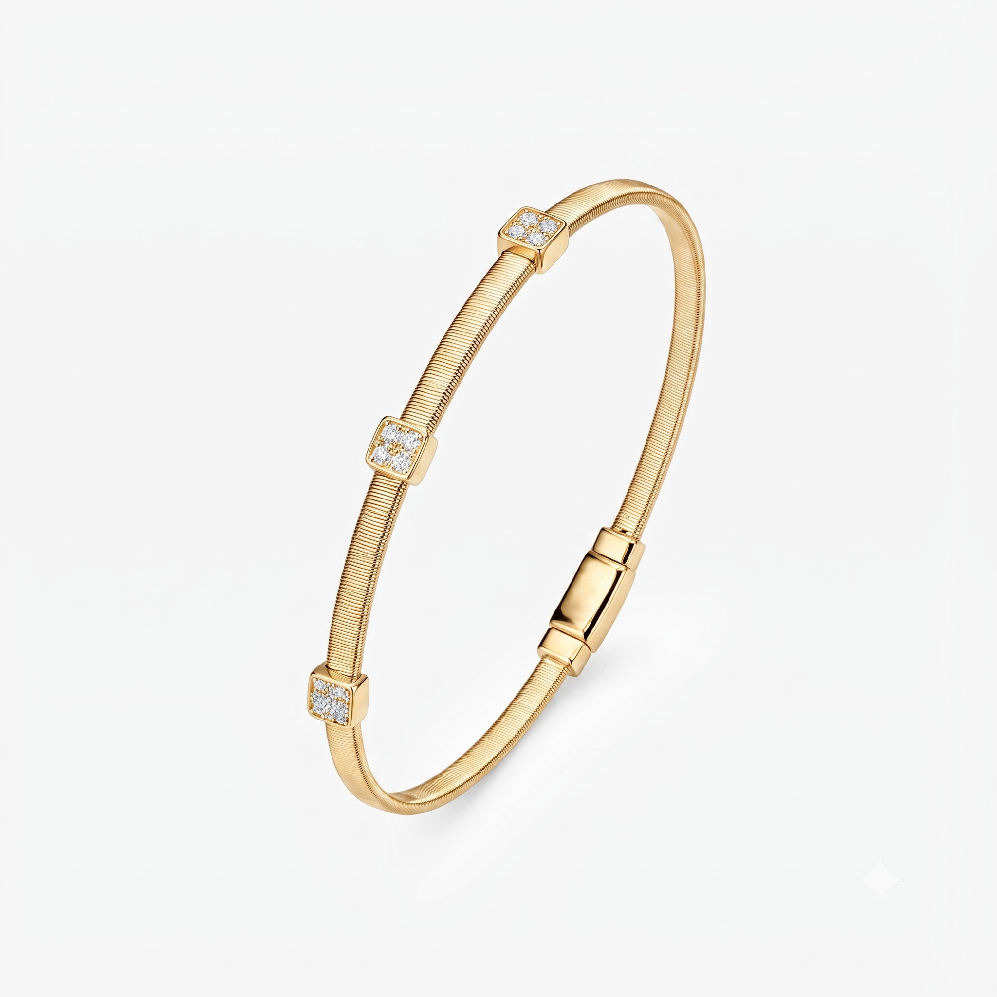 Moissanite Pavé Square Station Coil Bangle