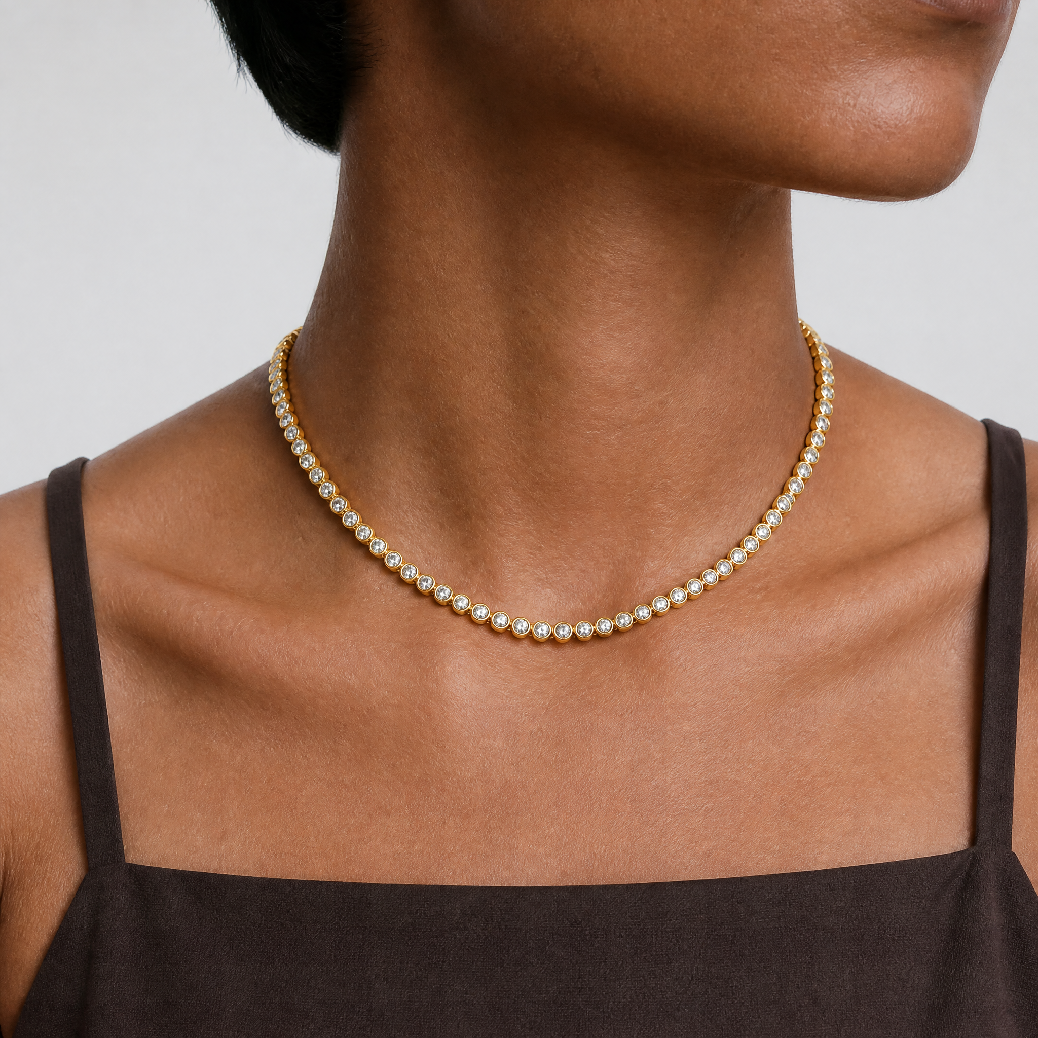Moissanite Bezel Tennis Necklace in Gold