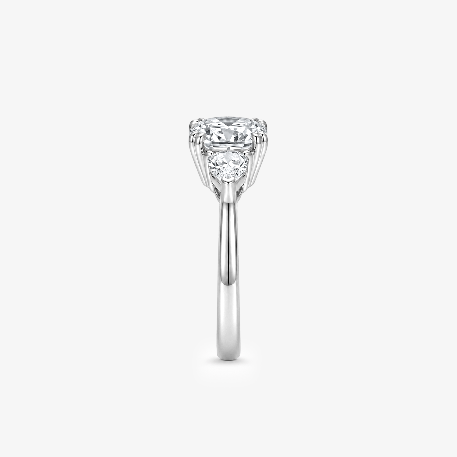 Cushion Moissanite Trillion Three Stone Ring