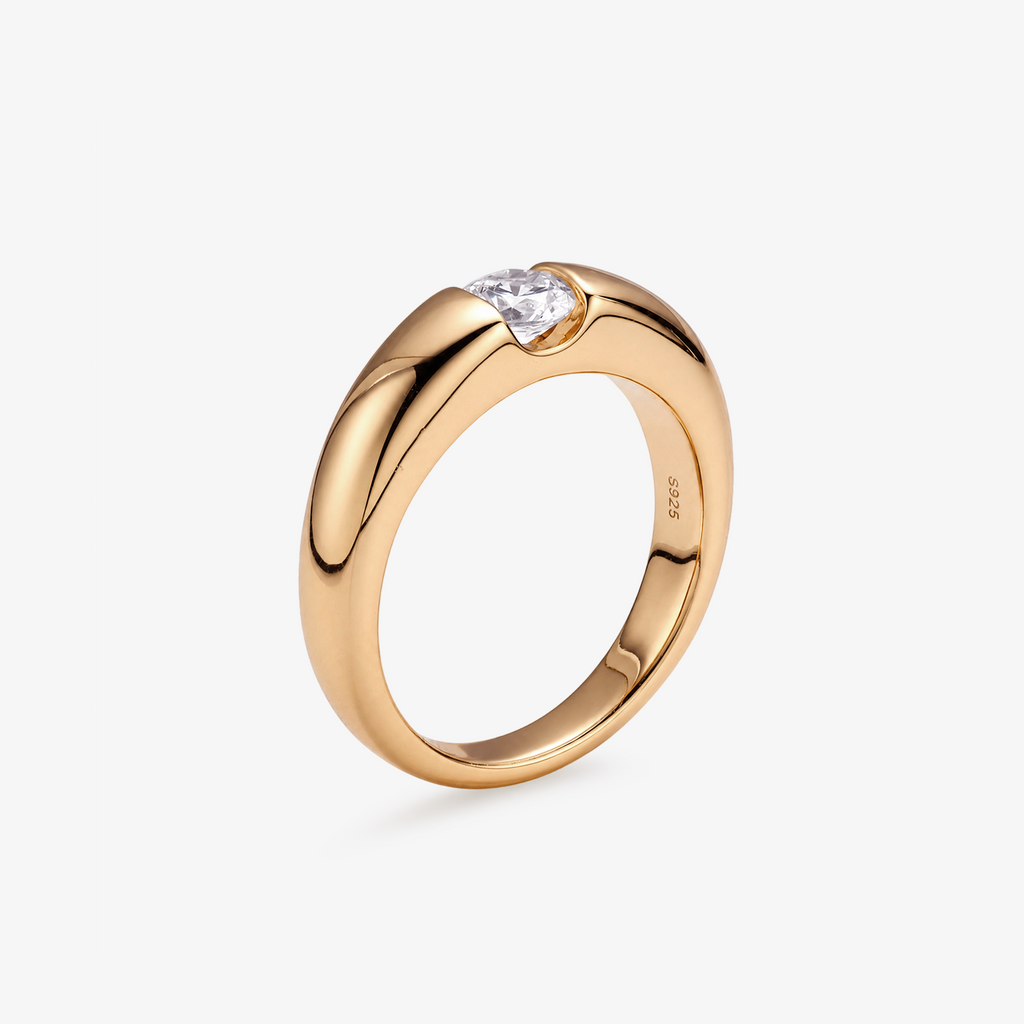 Dome Band Tension Set CZ Ring