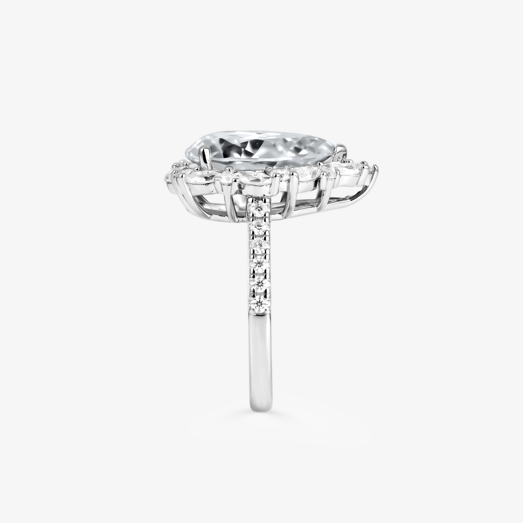 Pear Moissanite Marquise Halo Pavé Ring