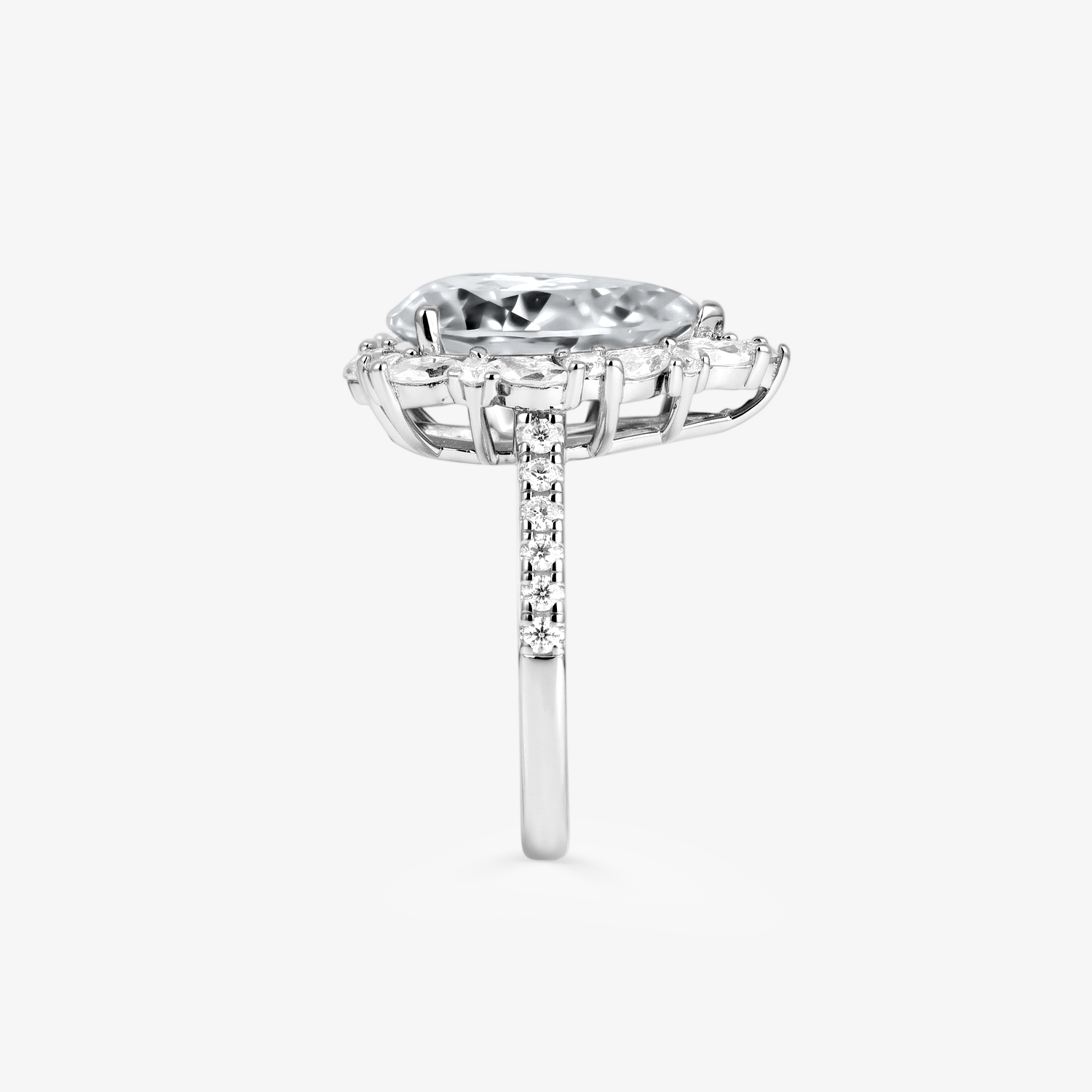 Pear Moissanite Marquise Halo Pavé Ring
