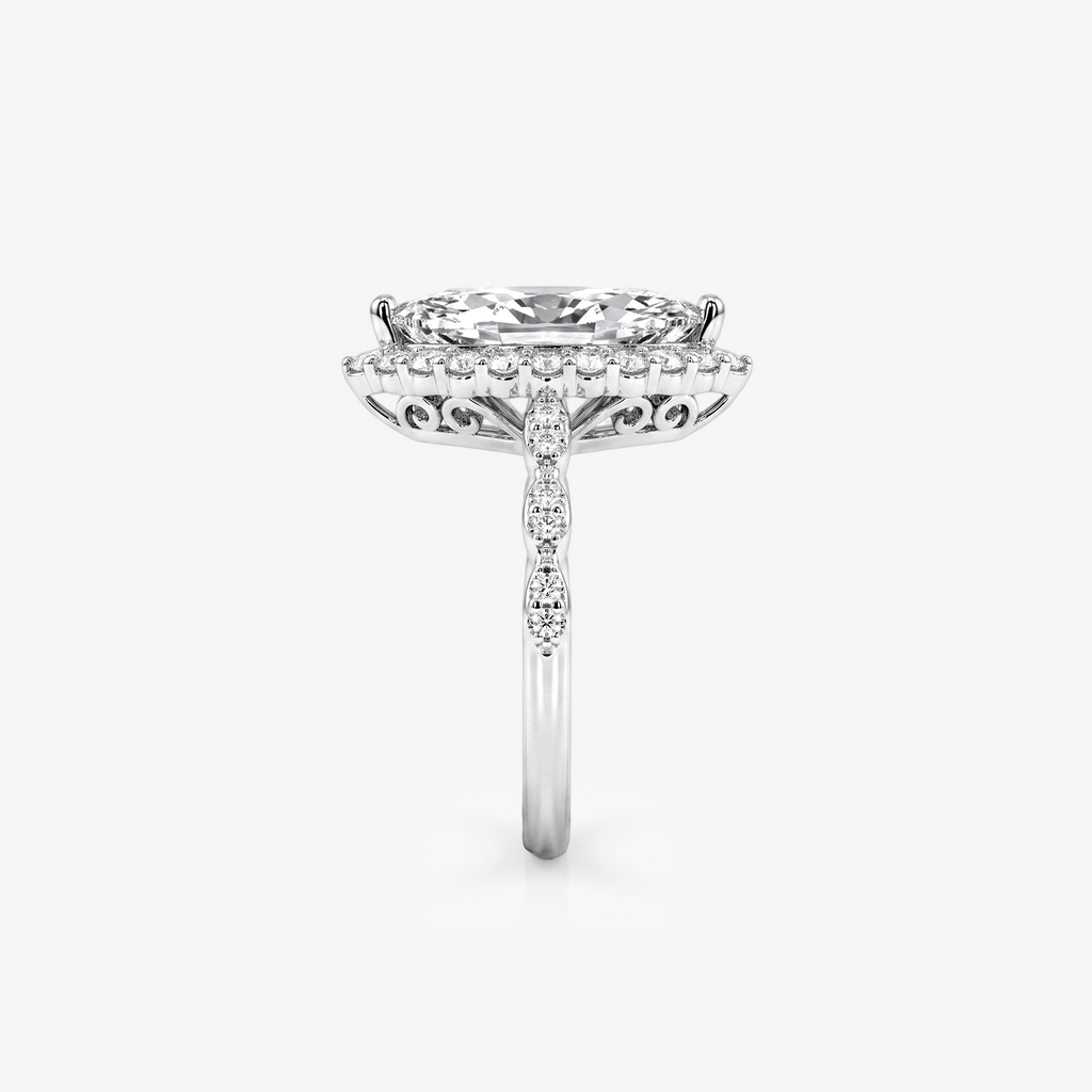 Marquise Moissanite Halo Pavé Ring