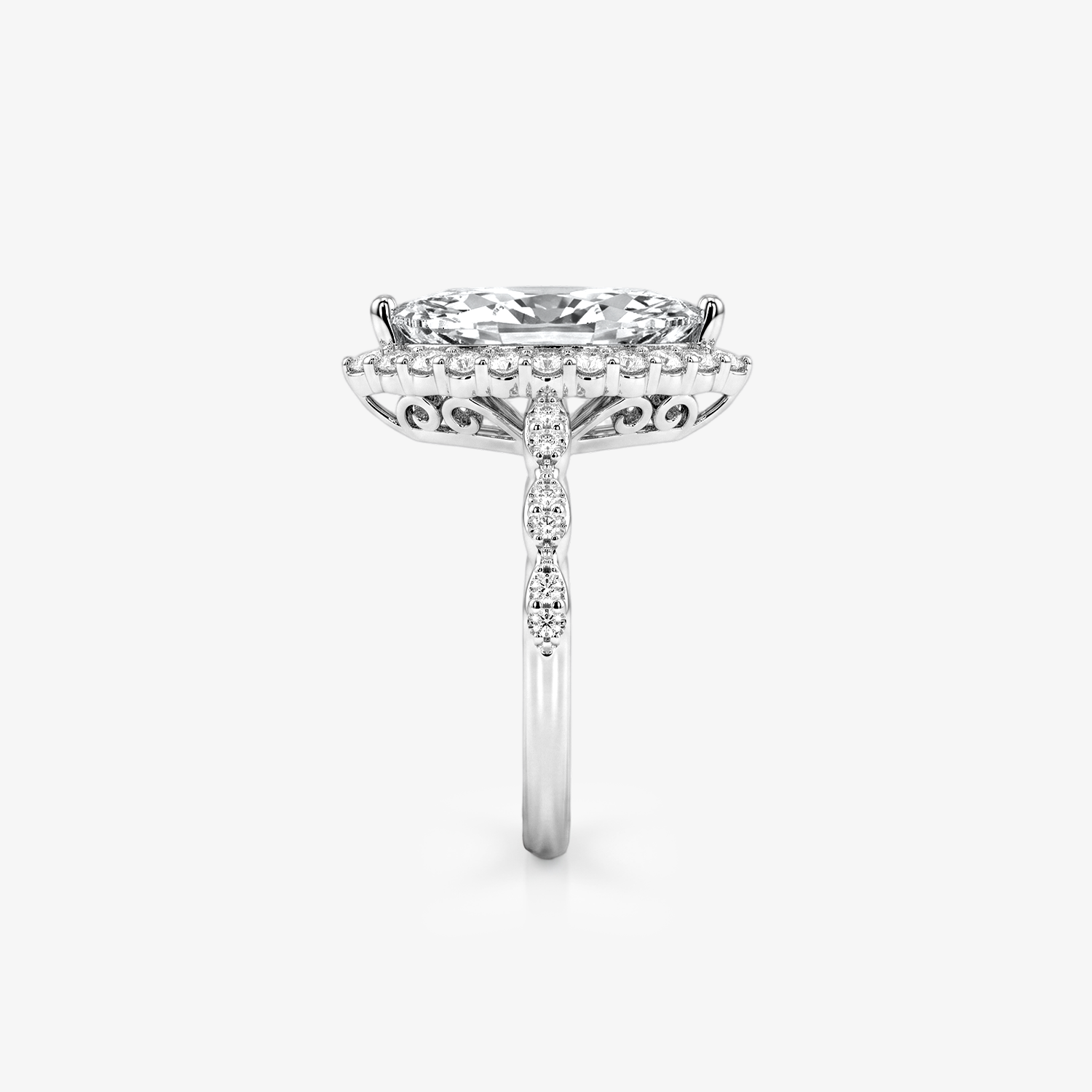 Marquise Moissanite Halo Pavé Ring