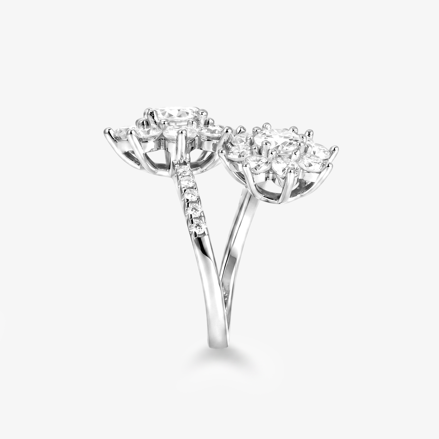 Round Moissanite Double Flower Bypass Ring