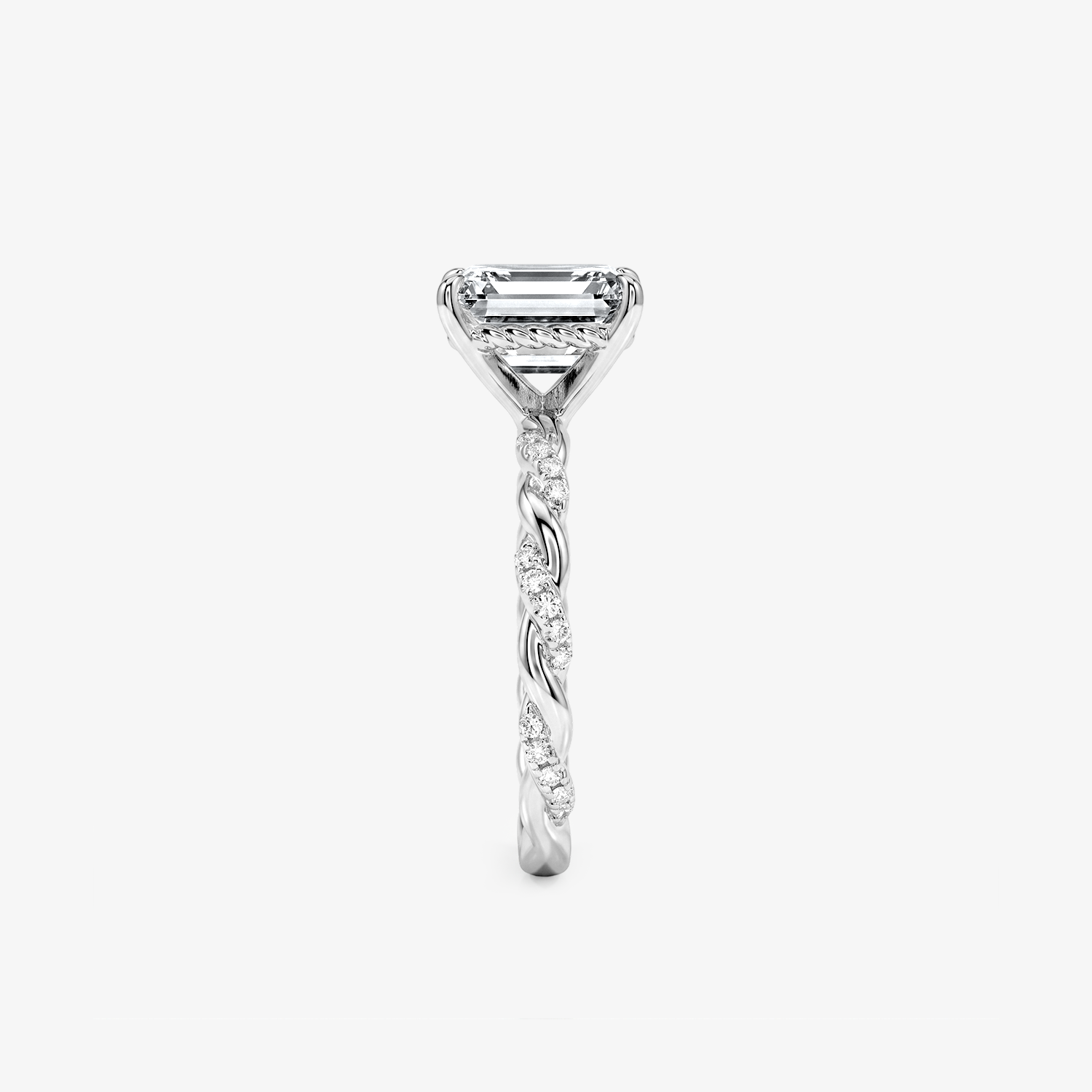 Emerald Moissanite Twist Pavé Solitaire Ring