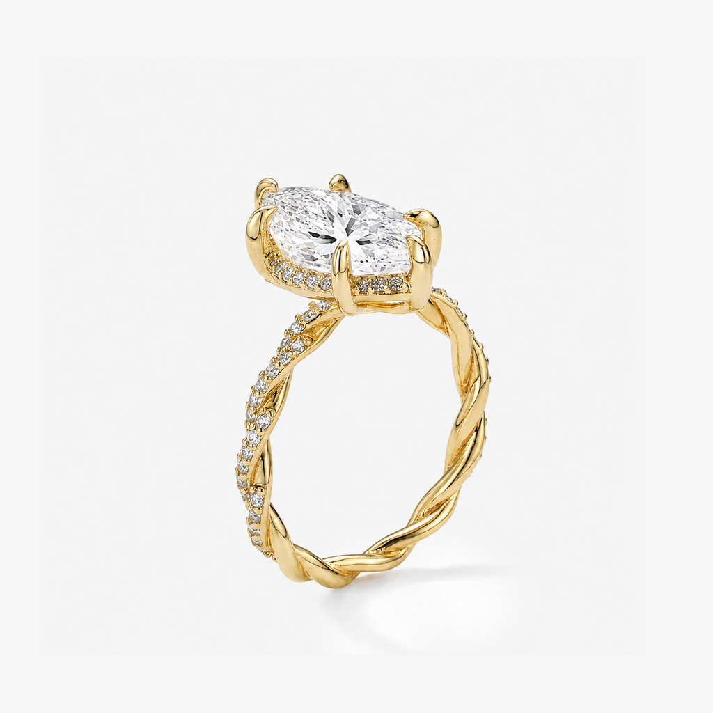 Marquise Halo Twisted Pavé Band Ring