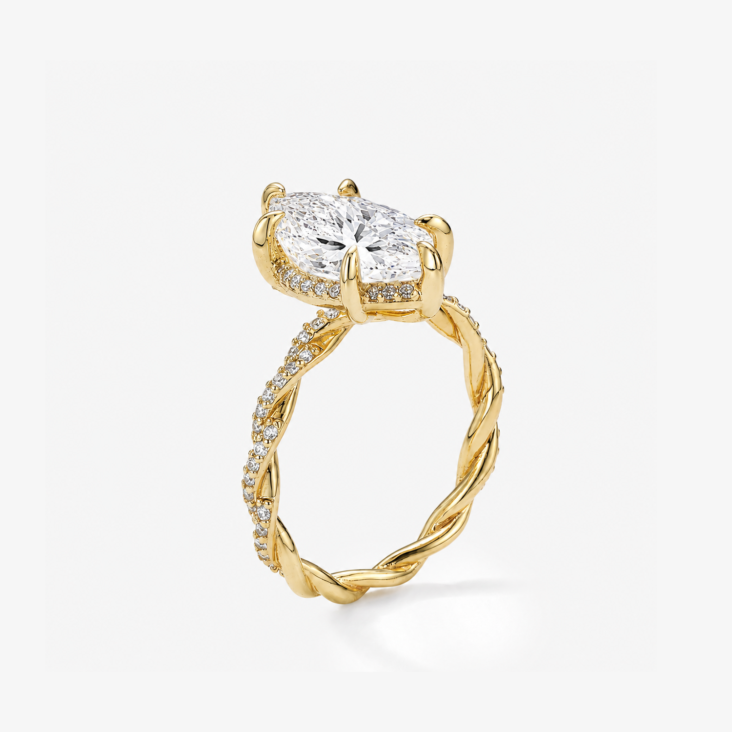 Marquise Moissanite Halo Twisted Band Ring