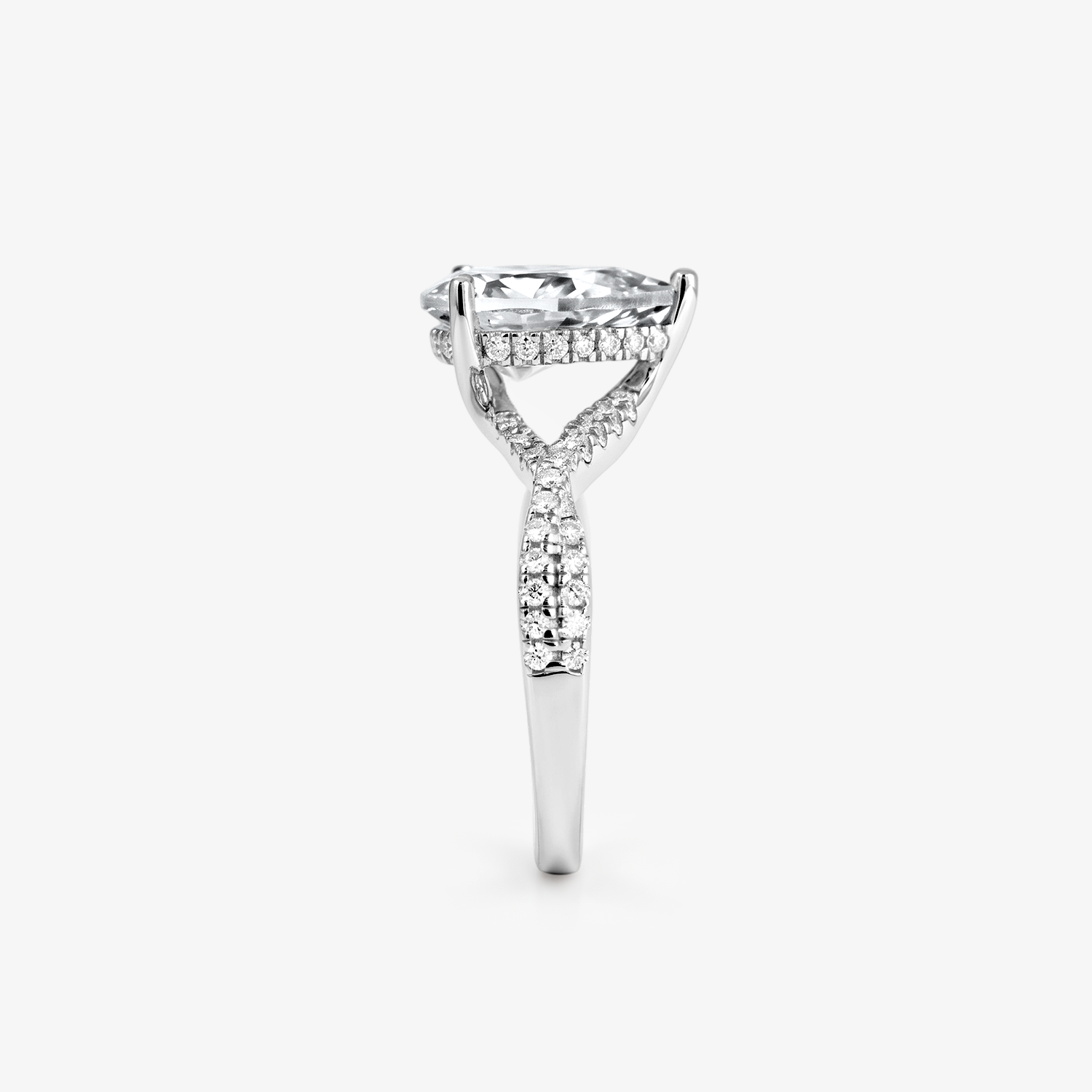 Pear Moissanite Split Shank Pavé Ring