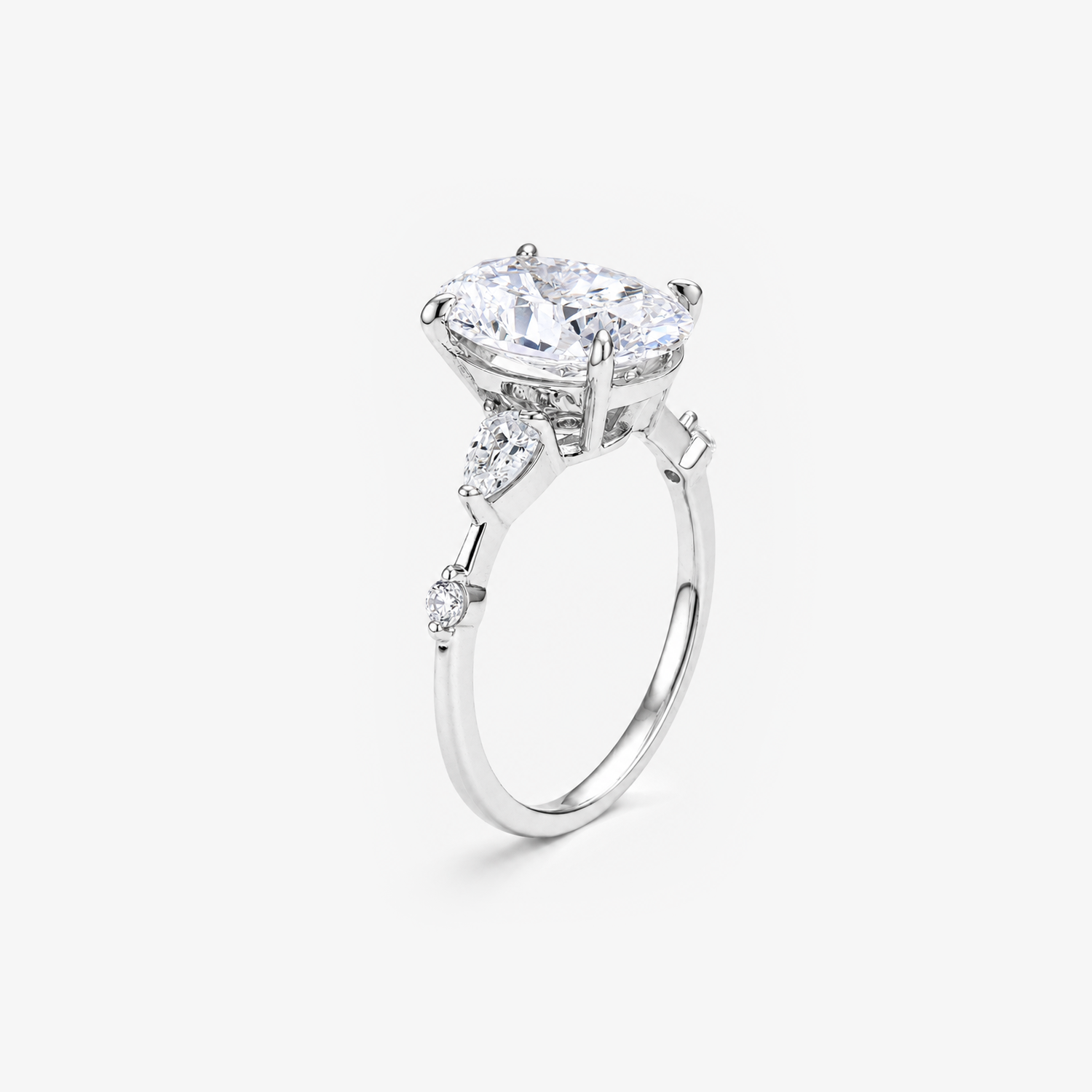 Oval Moissanite Pear Accent Band Ring