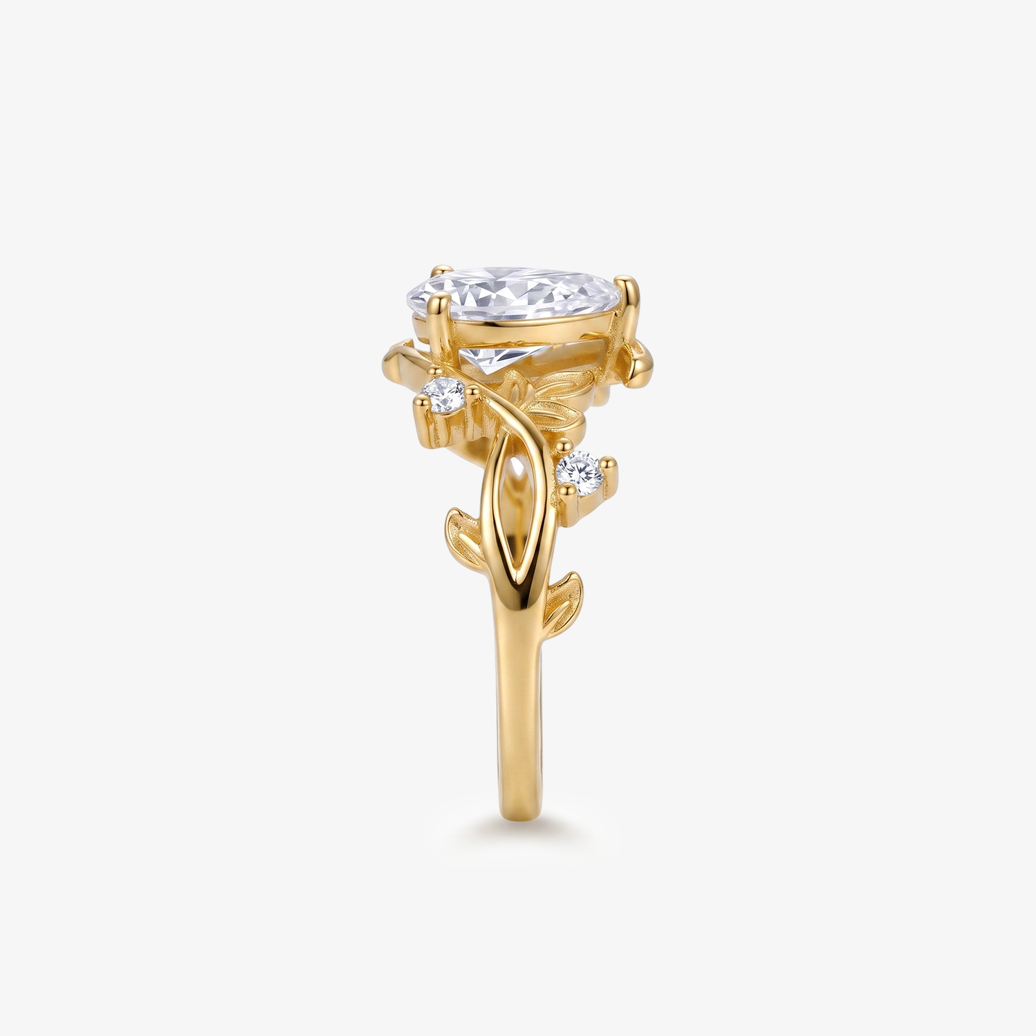 Pear Moissanite Floral Vine Gold Ring