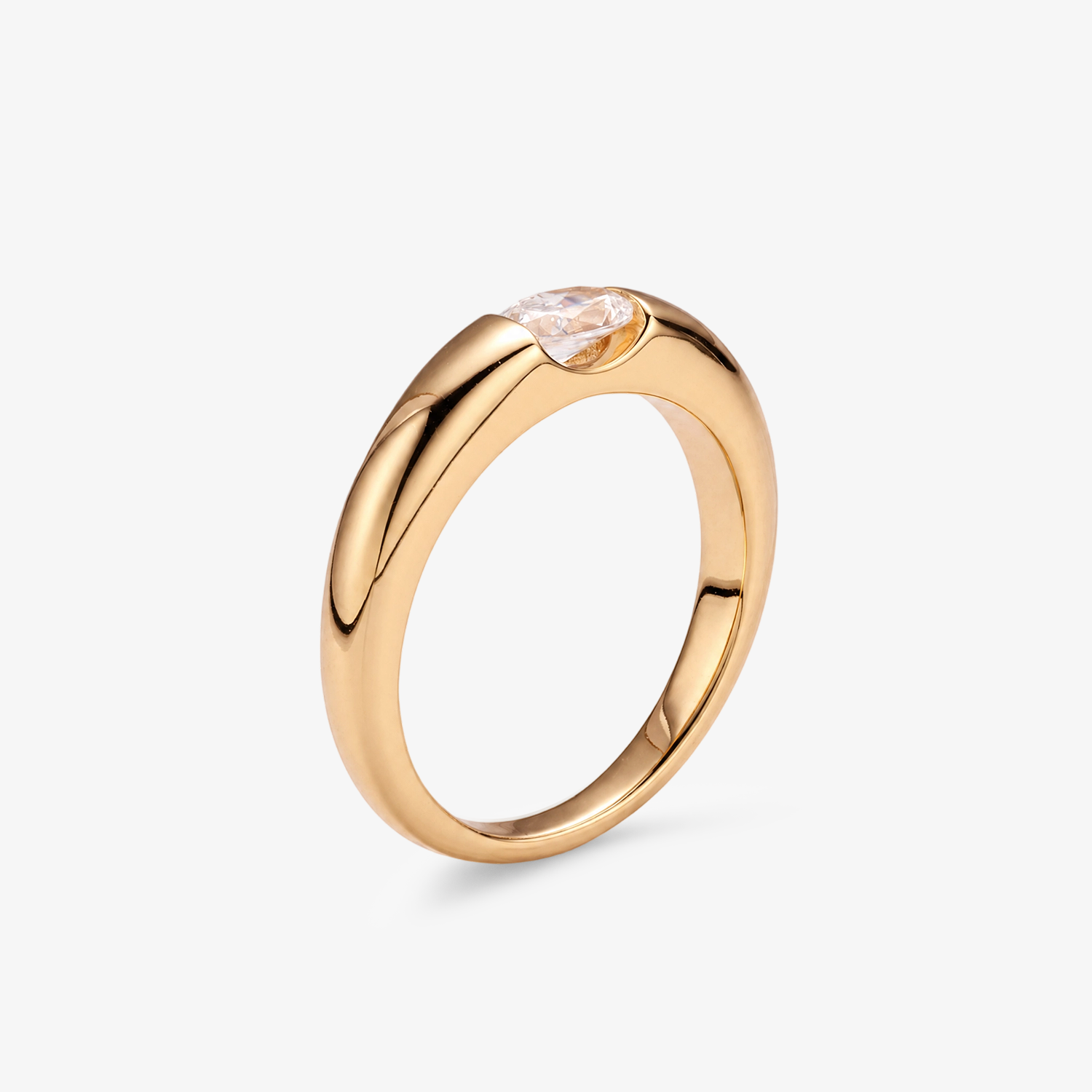 Dome Band Oval CZ Tension Set Ring