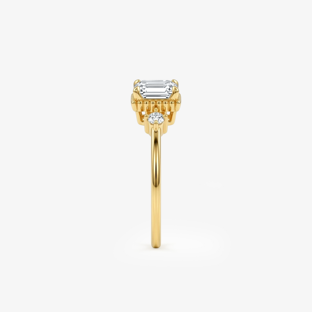 Emerald Moissanite Milgrain Vintage Gold Ring