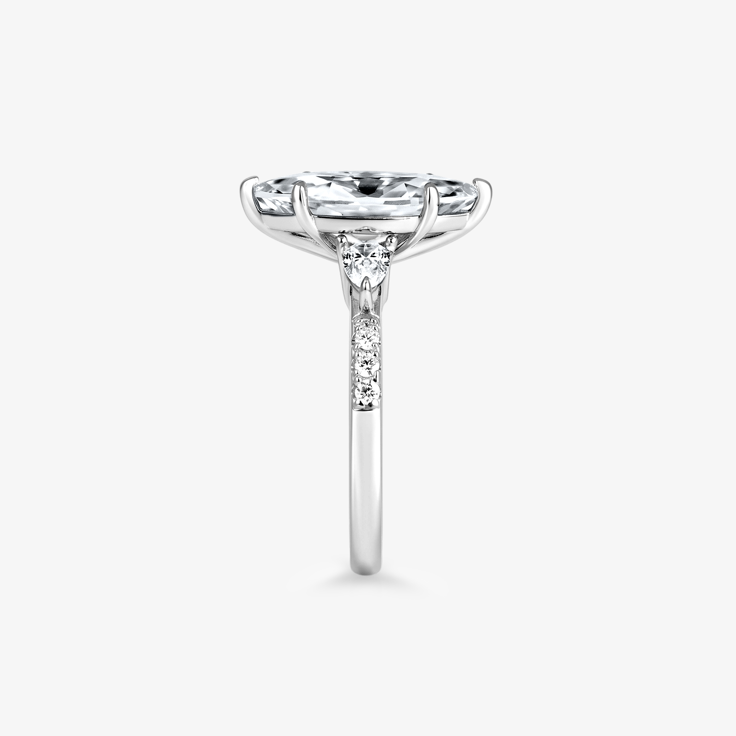 Marquise Moissanite Three Stone Pavé Ring