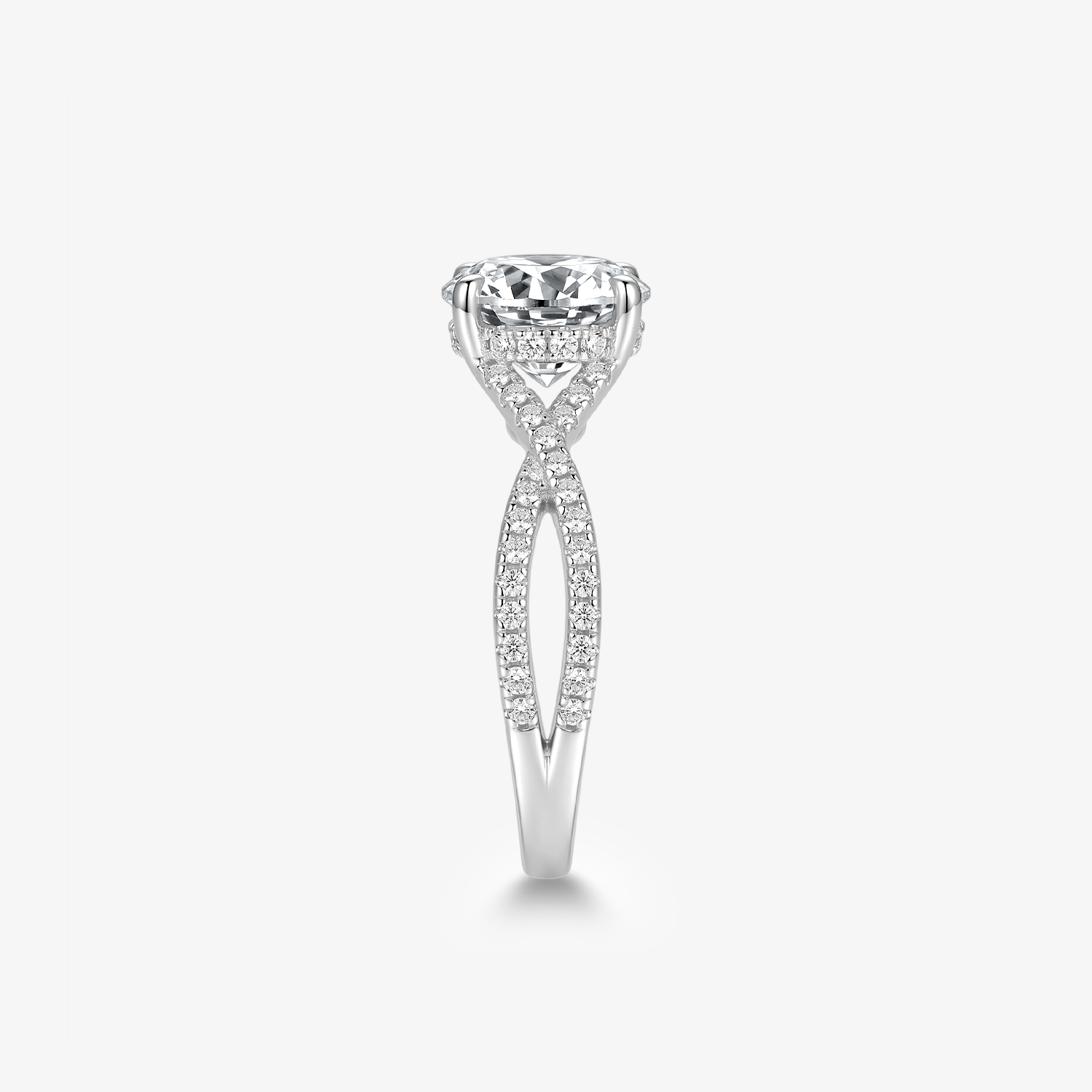 Round Moissanite Infinity Twist Pavé Ring