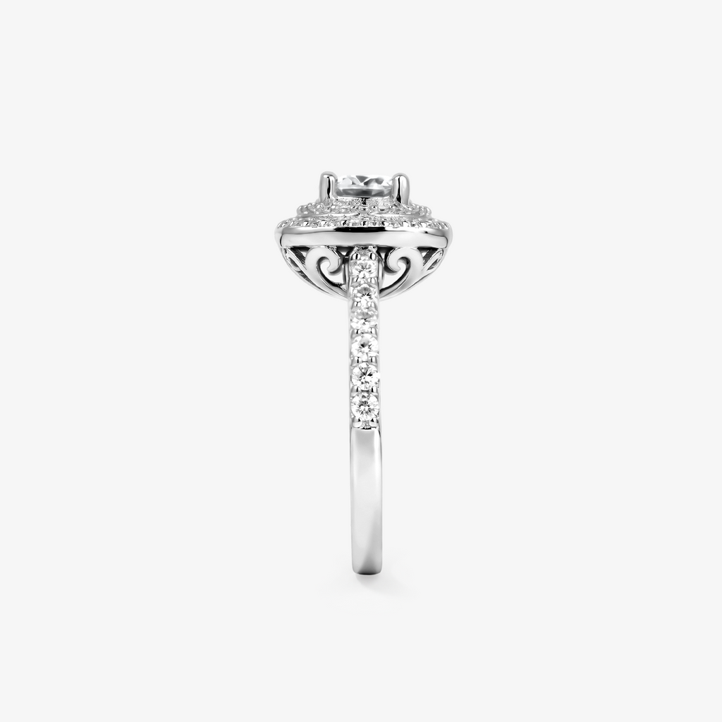 Round Moissanite Double Cushion Halo Ring