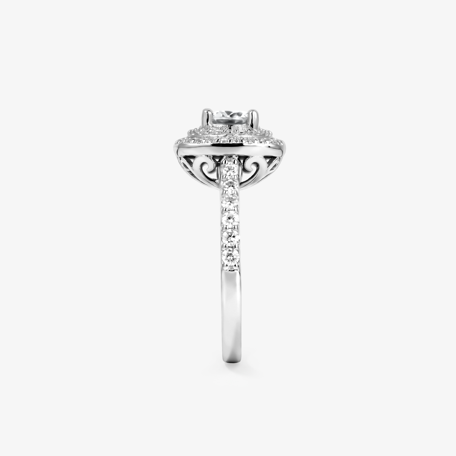 Round Moissanite Double Cushion Halo Ring