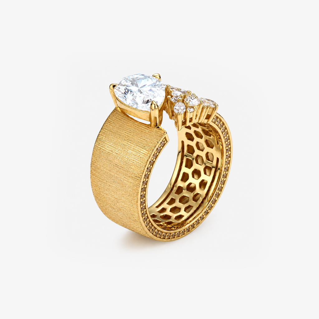 Brushed Gold Wide Band Cluster Ring