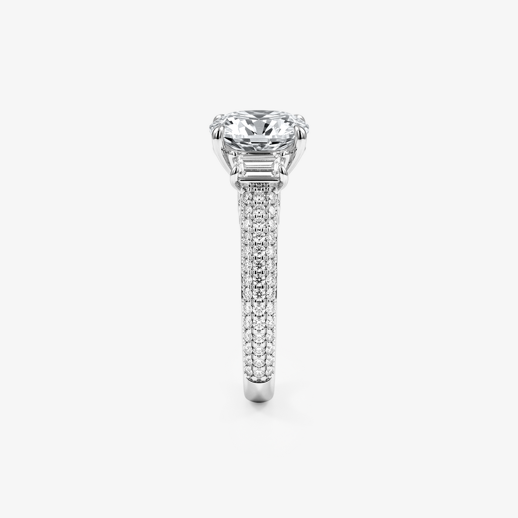 Cushion Moissanite Emerald Side Pavé Ring