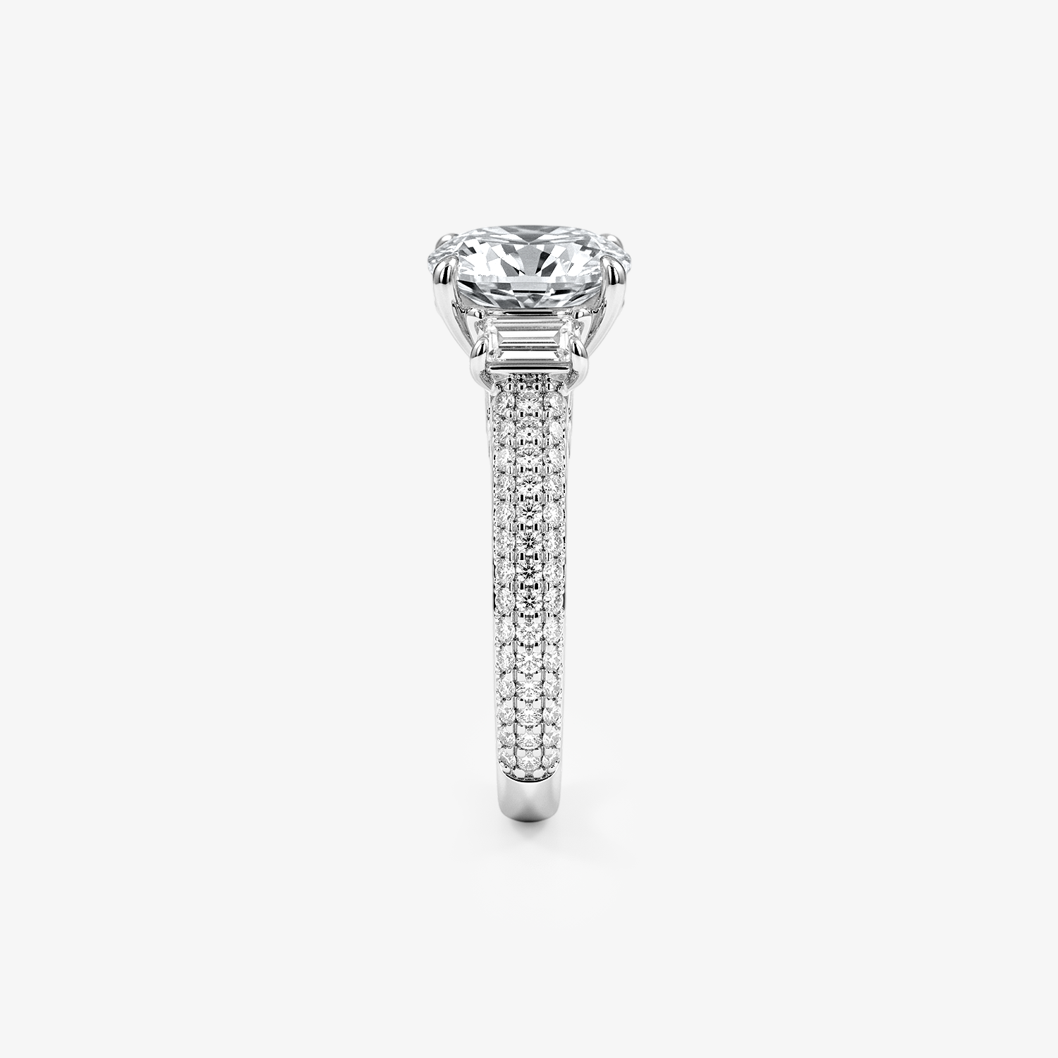 Cushion Moissanite Emerald Side Pavé Ring