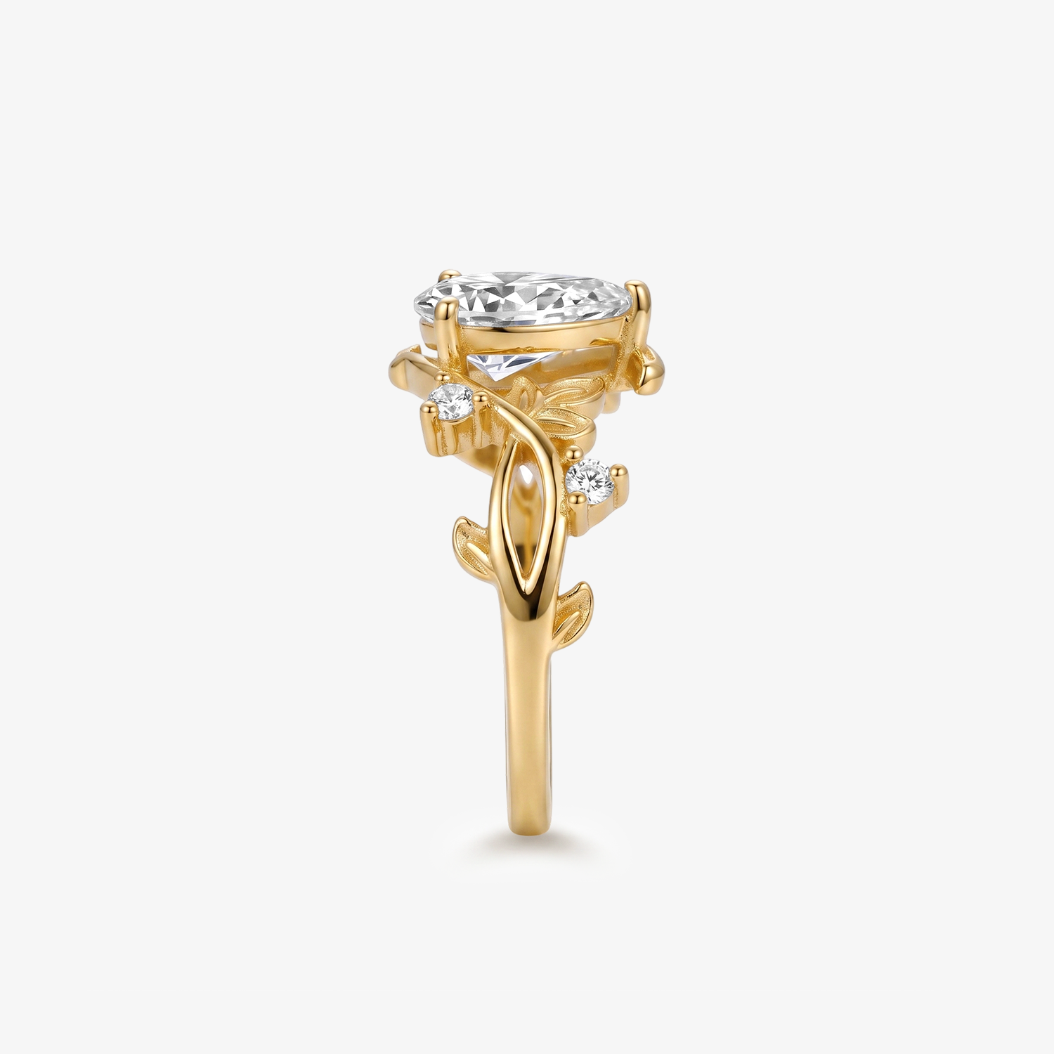 Pear Moissanite Floral Vine Gold Ring