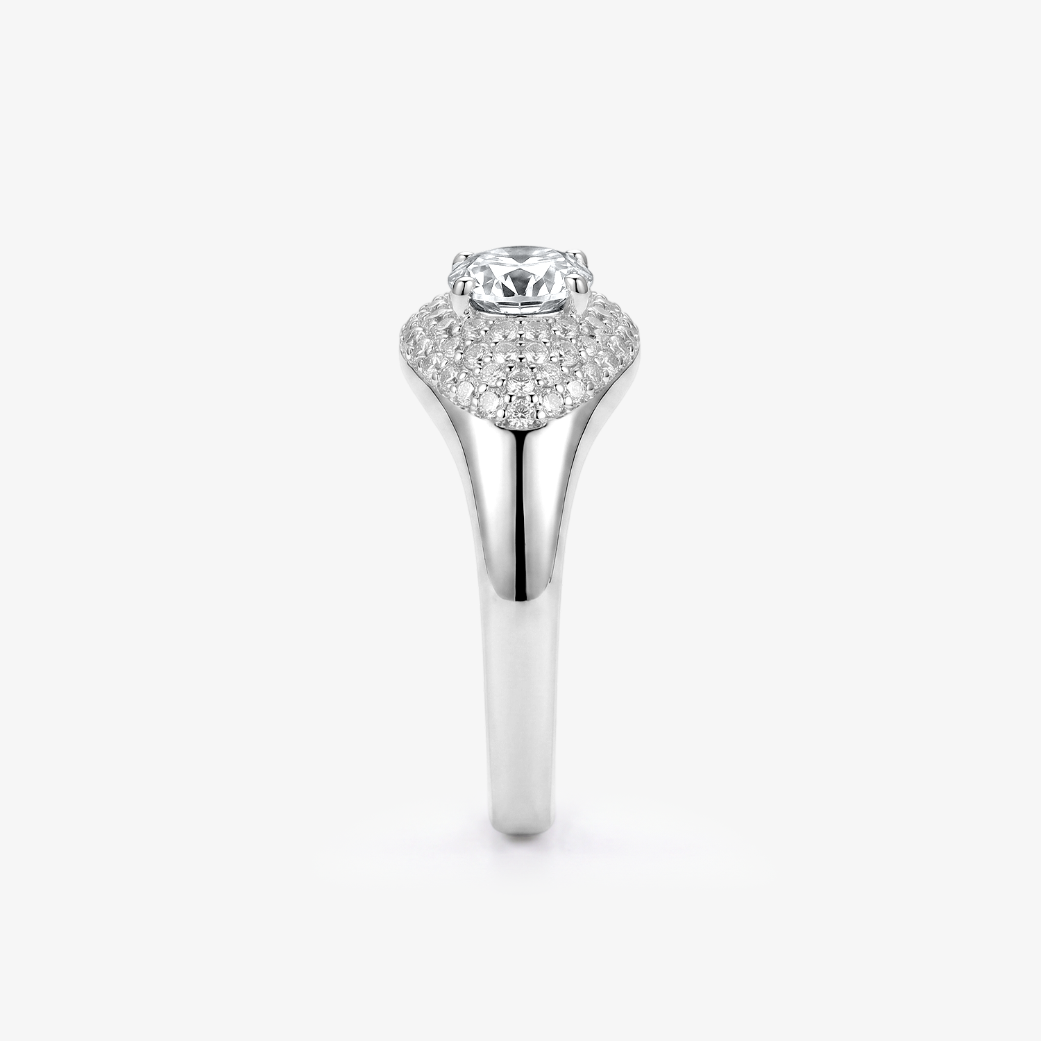 Round Moissanite Dome Pavé Bombé Ring
