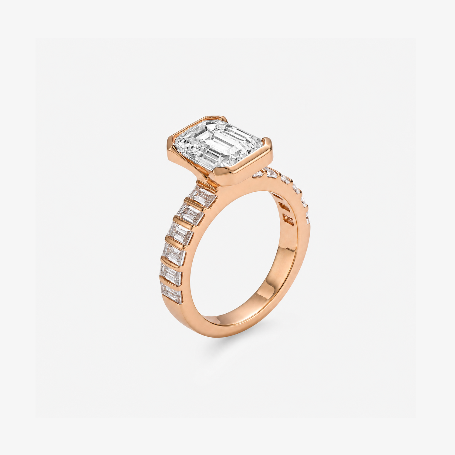 Bezel Emerald Cut Moissanite Band Ring