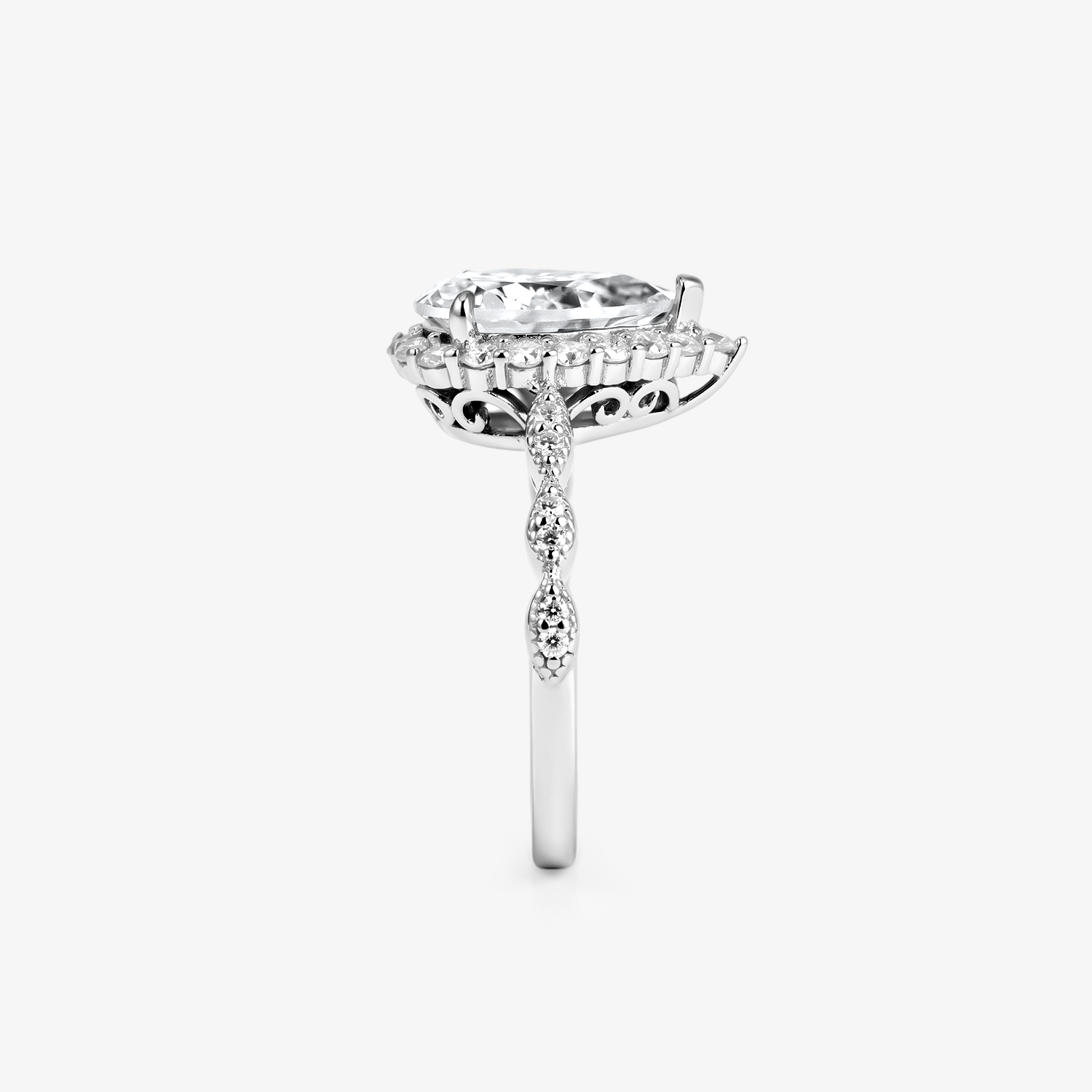 Pear Moissanite Halo Twist Pavé Ring