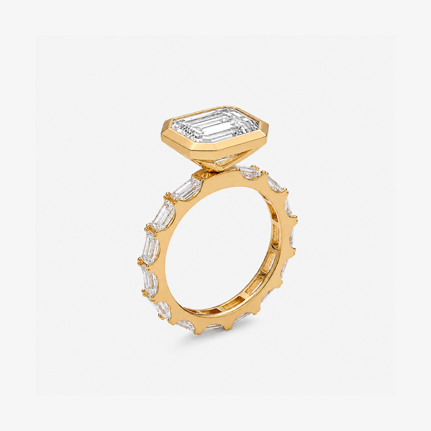 Bezel Asscher CZ Emerald Eternity Band Ring