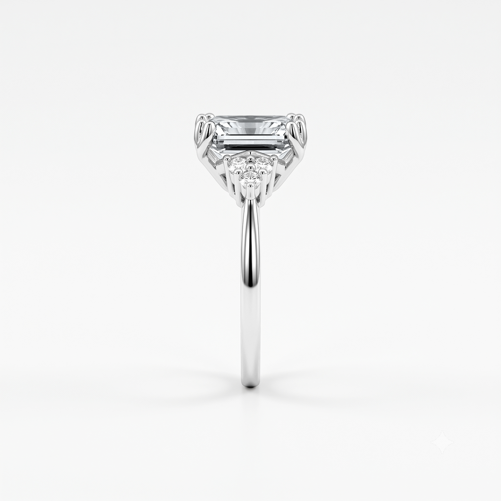 Emerald Moissanite Cluster Side Stone Ring