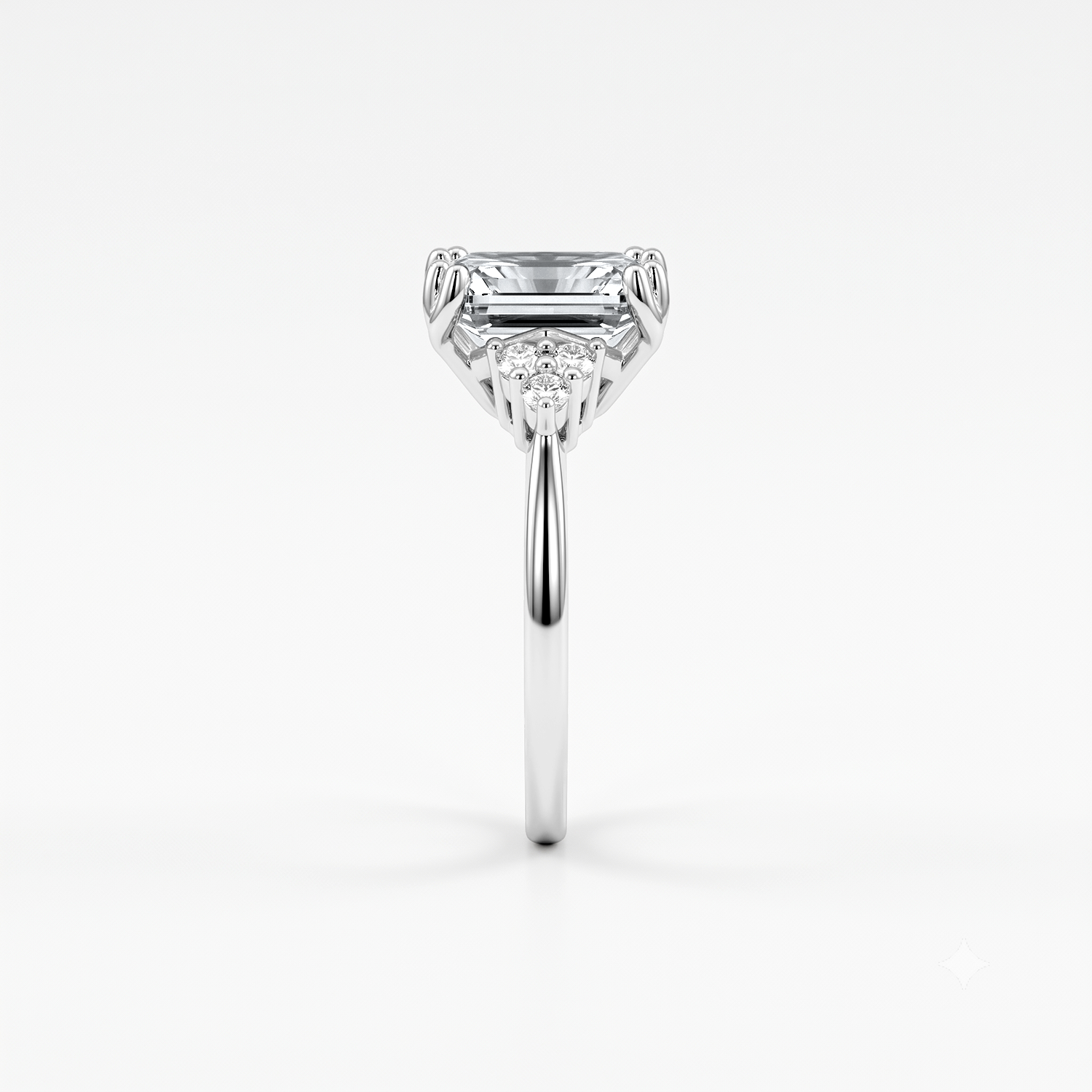 Emerald Moissanite Cluster Side Stone Ring