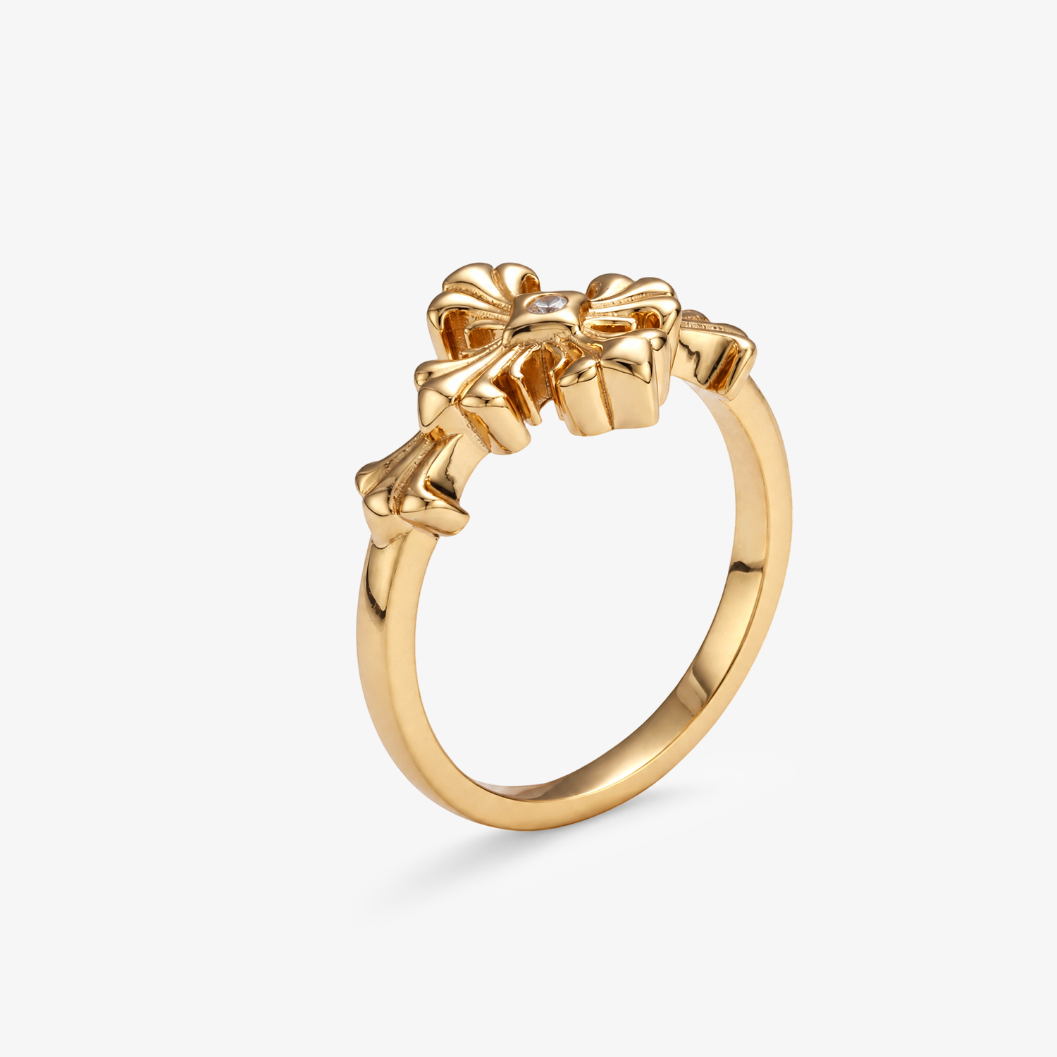 Baroque Fleur-de-Lis Cross CZ Ring
