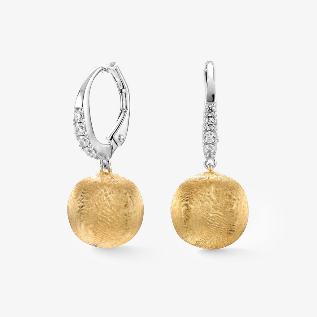 Gold Ball Drop Earrings with Diamond Pavé Huggie