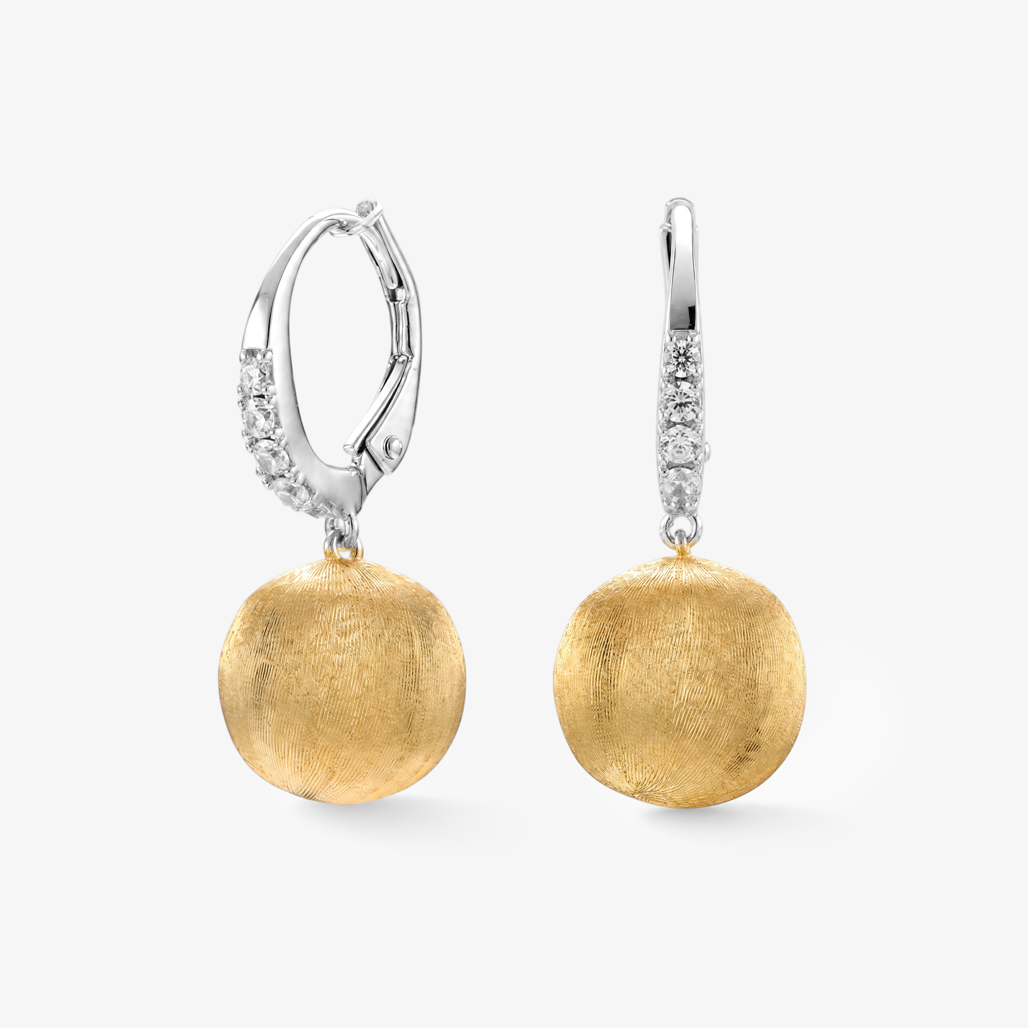 Gold Ball Drop Earrings with Diamond Pavé Huggie