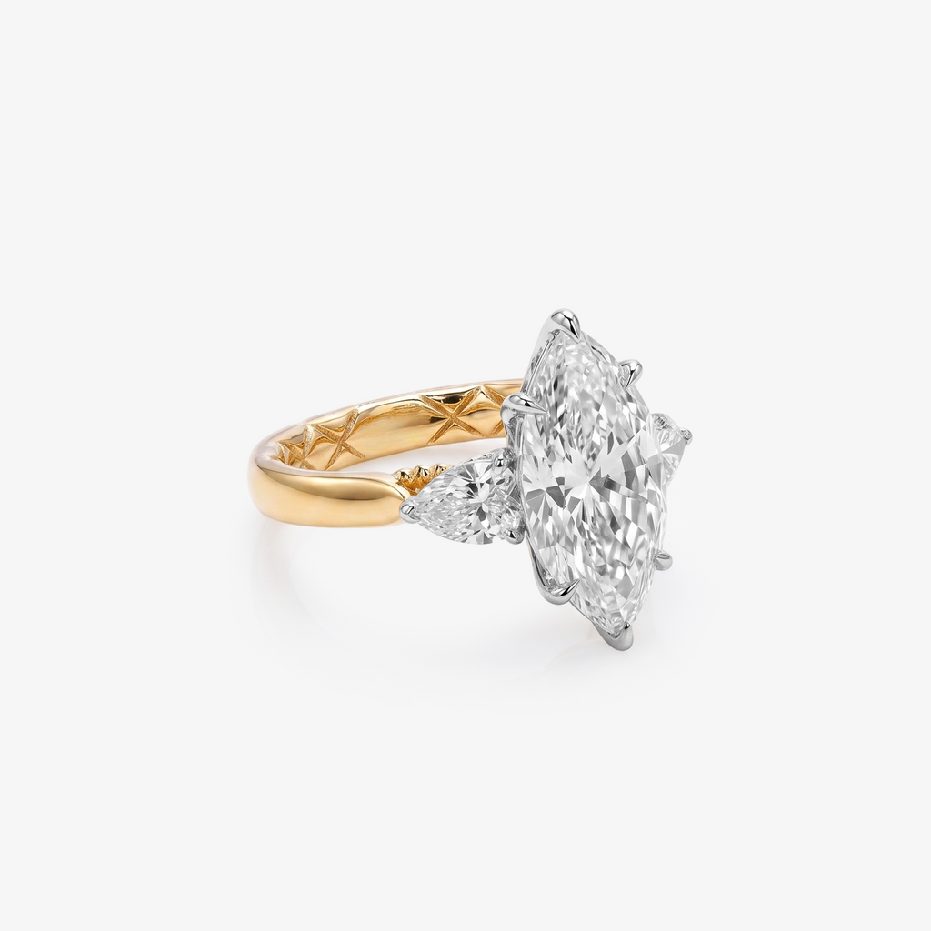5ct Marquise Lab Diamond Star-Engraved Ring