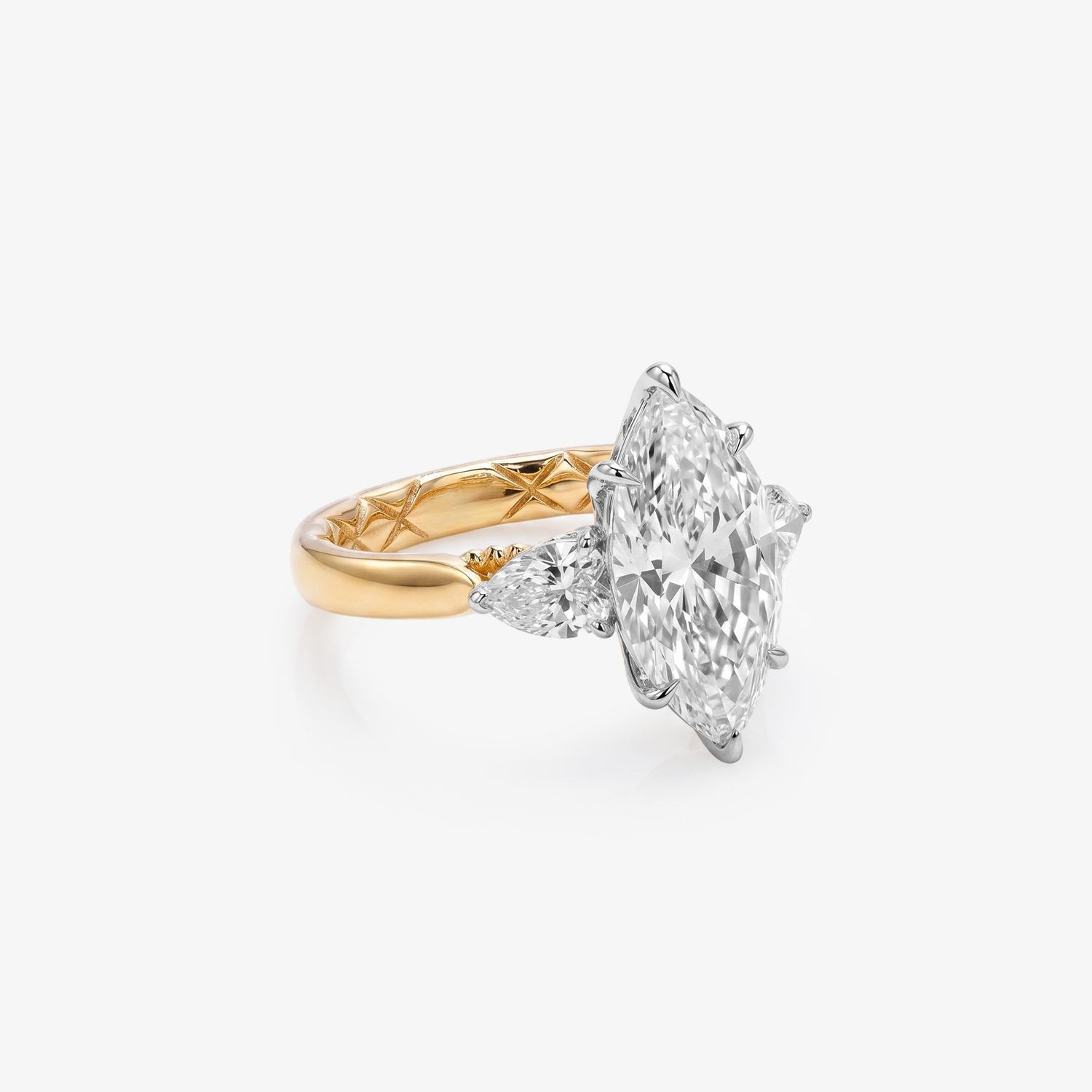 5ct Marquise Lab Diamond Star-Engraved Ring