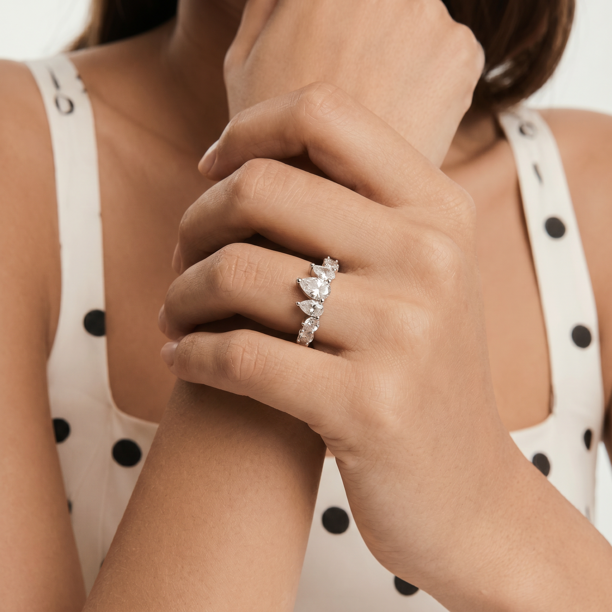 Pear Moissanite Crown Tiara Band Ring