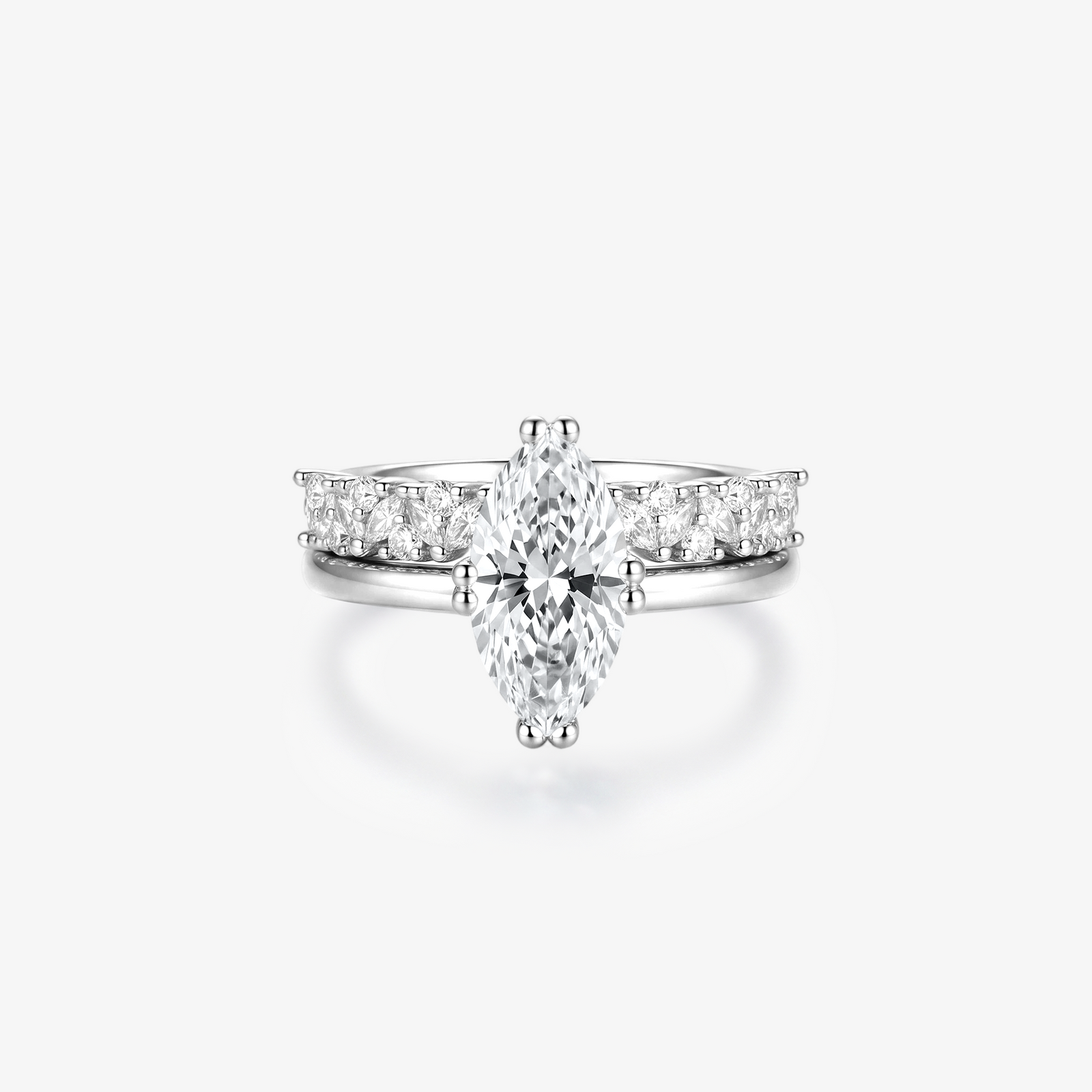 Marquise Moissanite Mixed Pavé Wide Band Ring