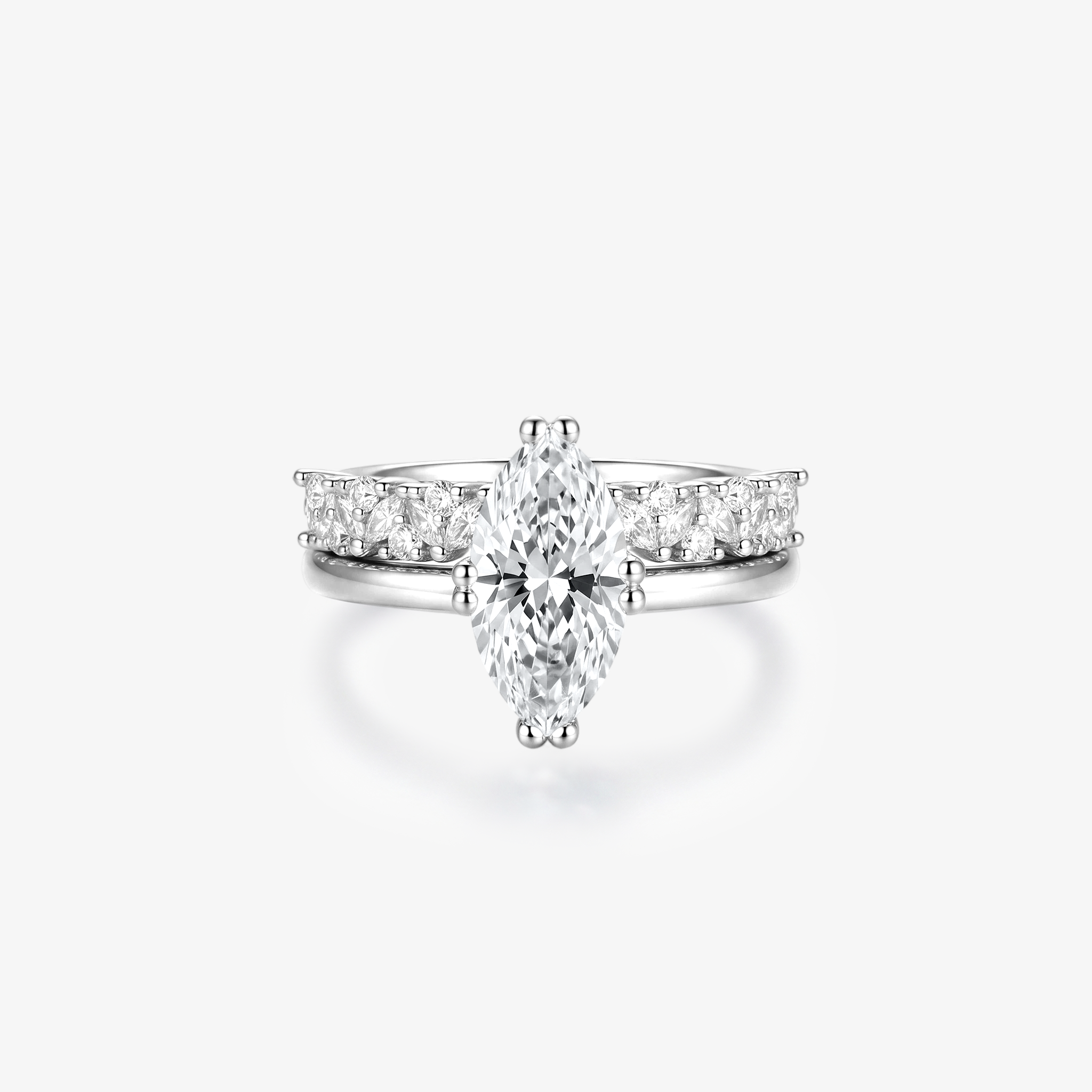 Marquise Moissanite Mixed Pavé Wide Band Ring
