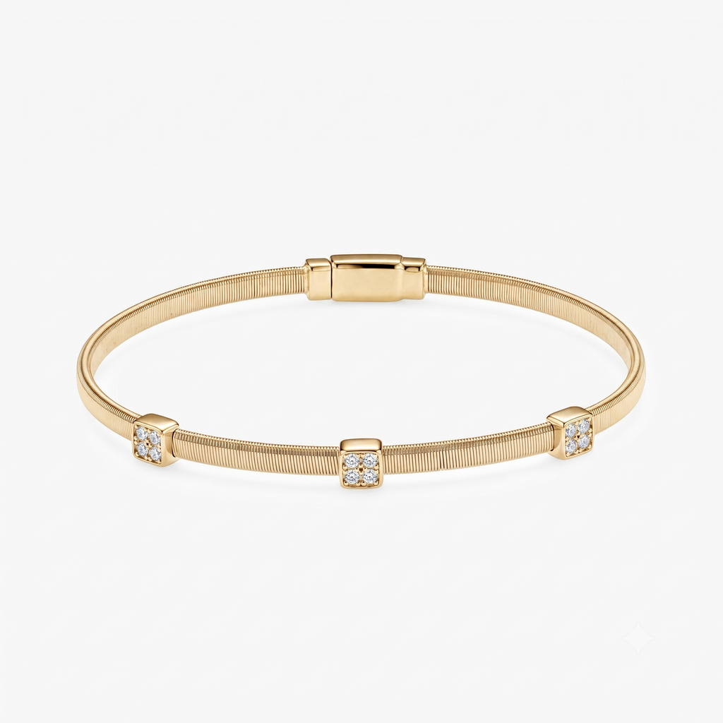 Moissanite Pavé Square Station Coil Bangle