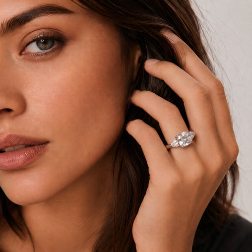 Cushion Moissanite Trillion Three Stone Ring
