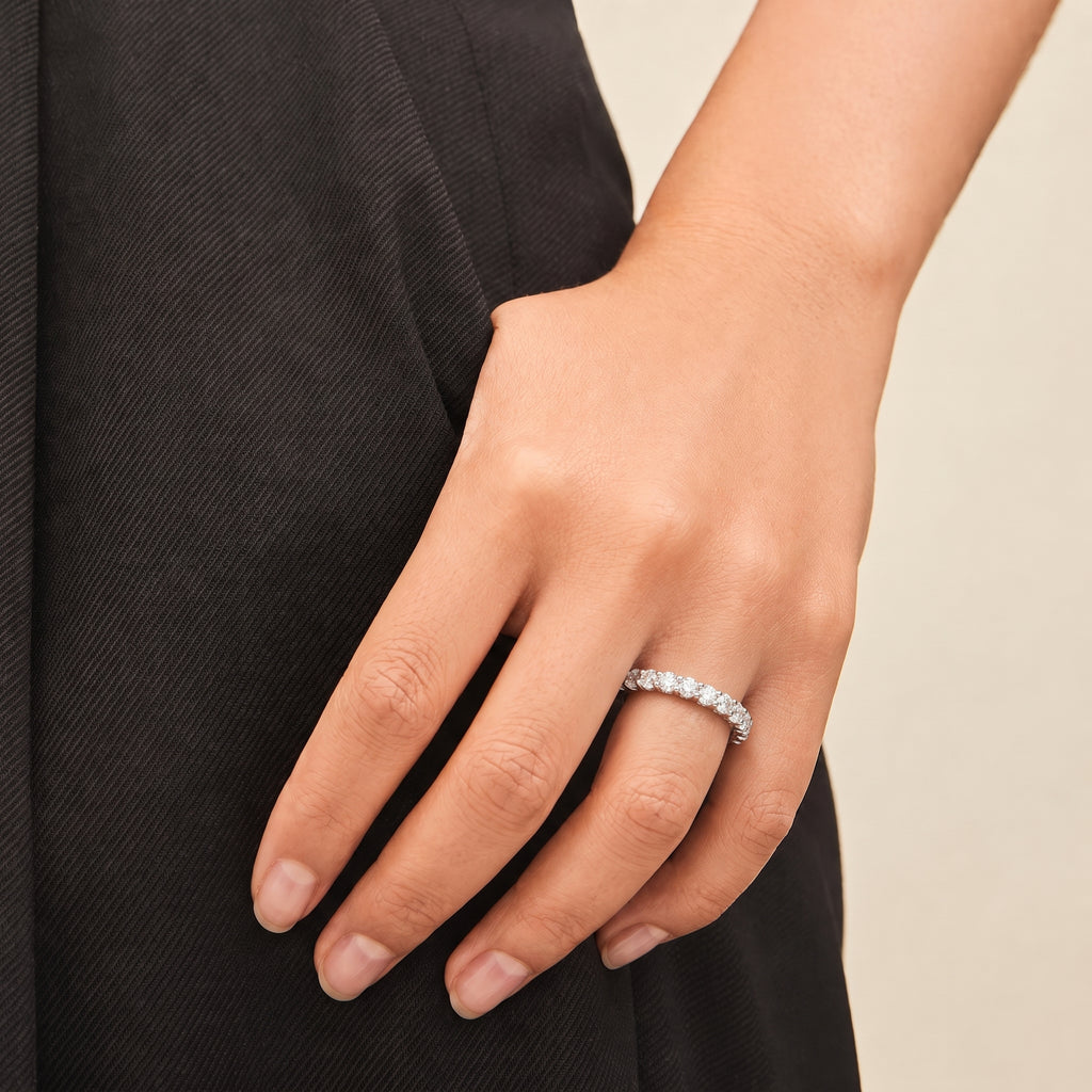 Round Moissanite Pavé Half Eternity Band