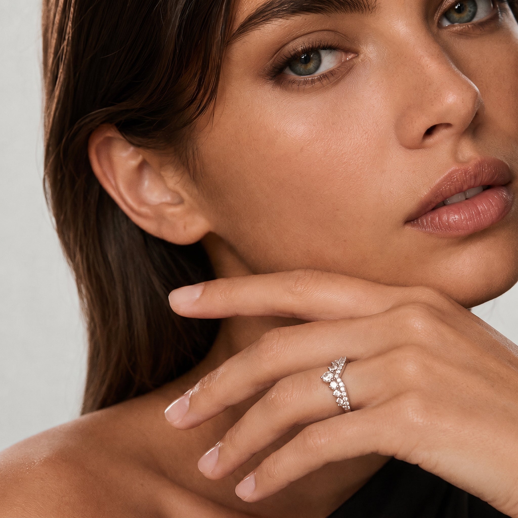 Round Moissanite Double Layer Crown Ring