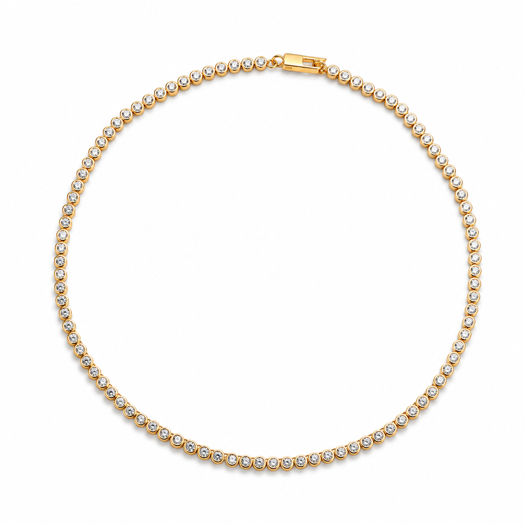 Moissanite Bezel Tennis Necklace in Gold