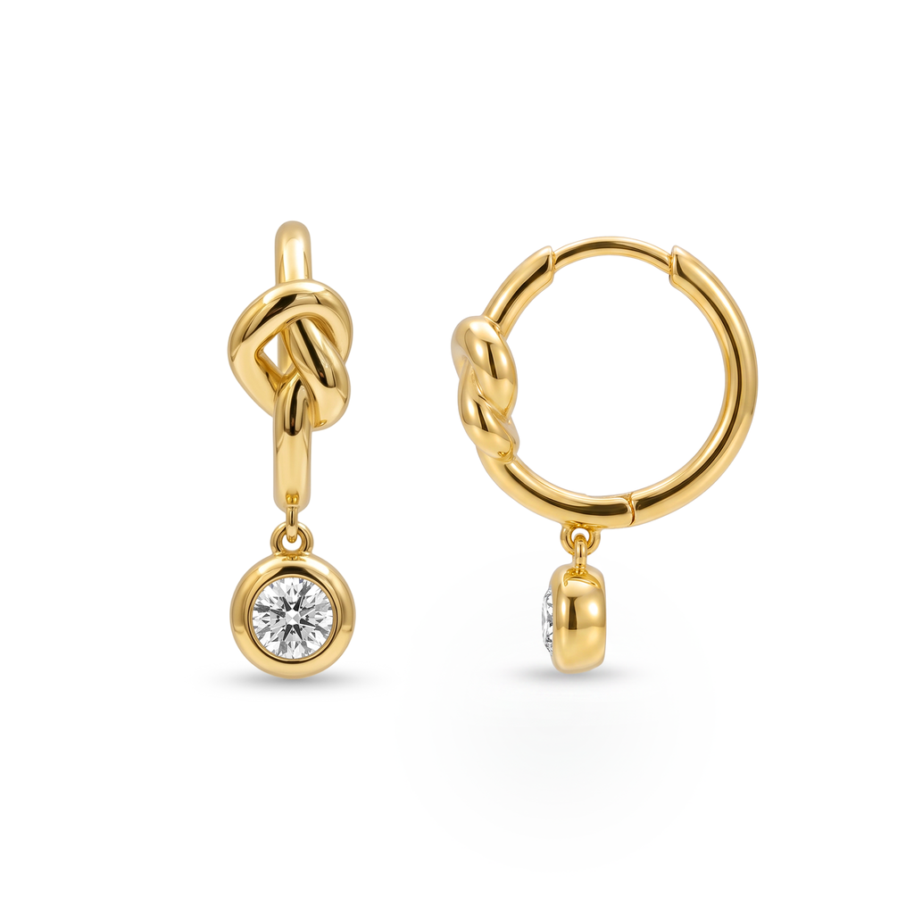 Knot Charm Bezel Drop Hoop Earrings