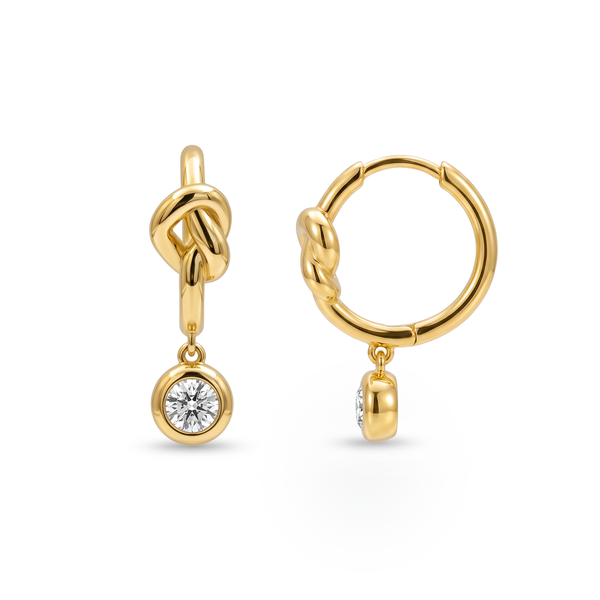 Knot Charm Bezel Drop Hoop Earrings