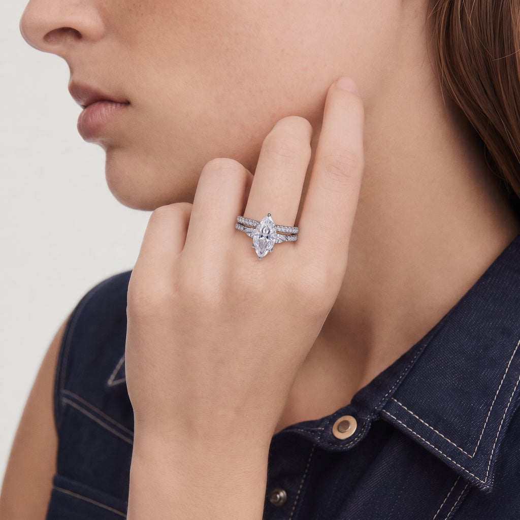 Marquise Pear Moissanite Bridal Ring Set