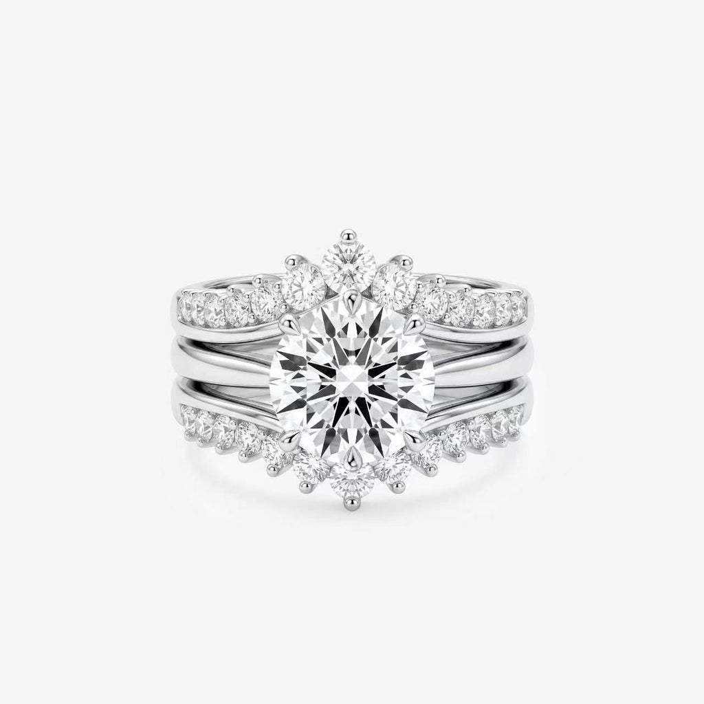 Round Moissanite Crown Halo Bridal Ring Set