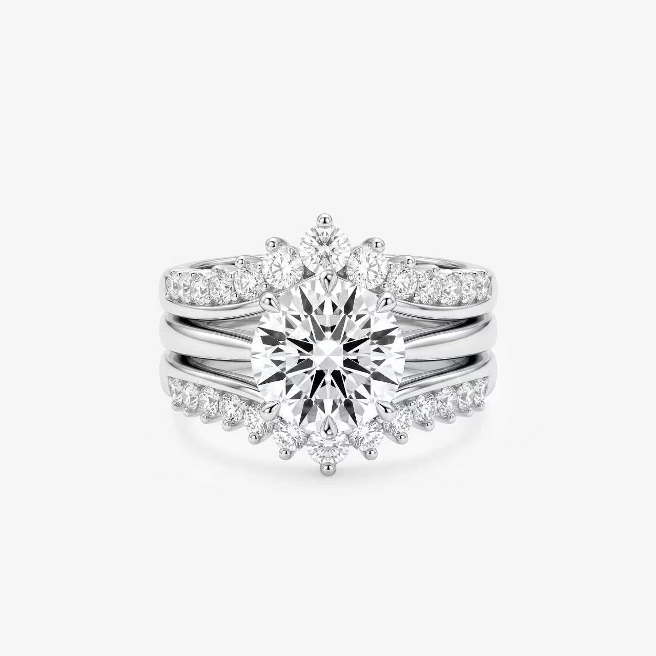 Round Moissanite Crown Bridal Ring Set